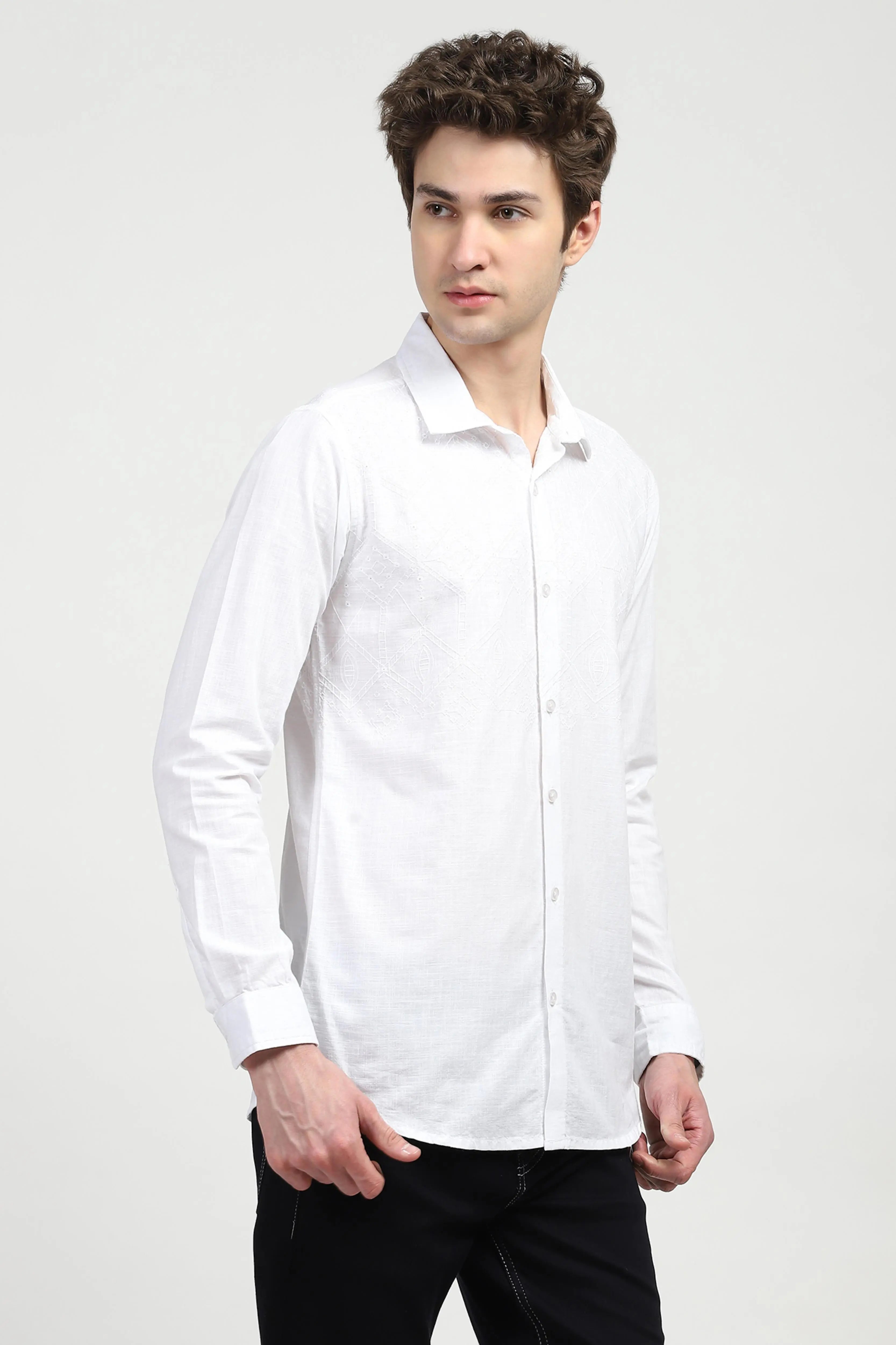 White Cotton Embroidered Shirt - Global Republic