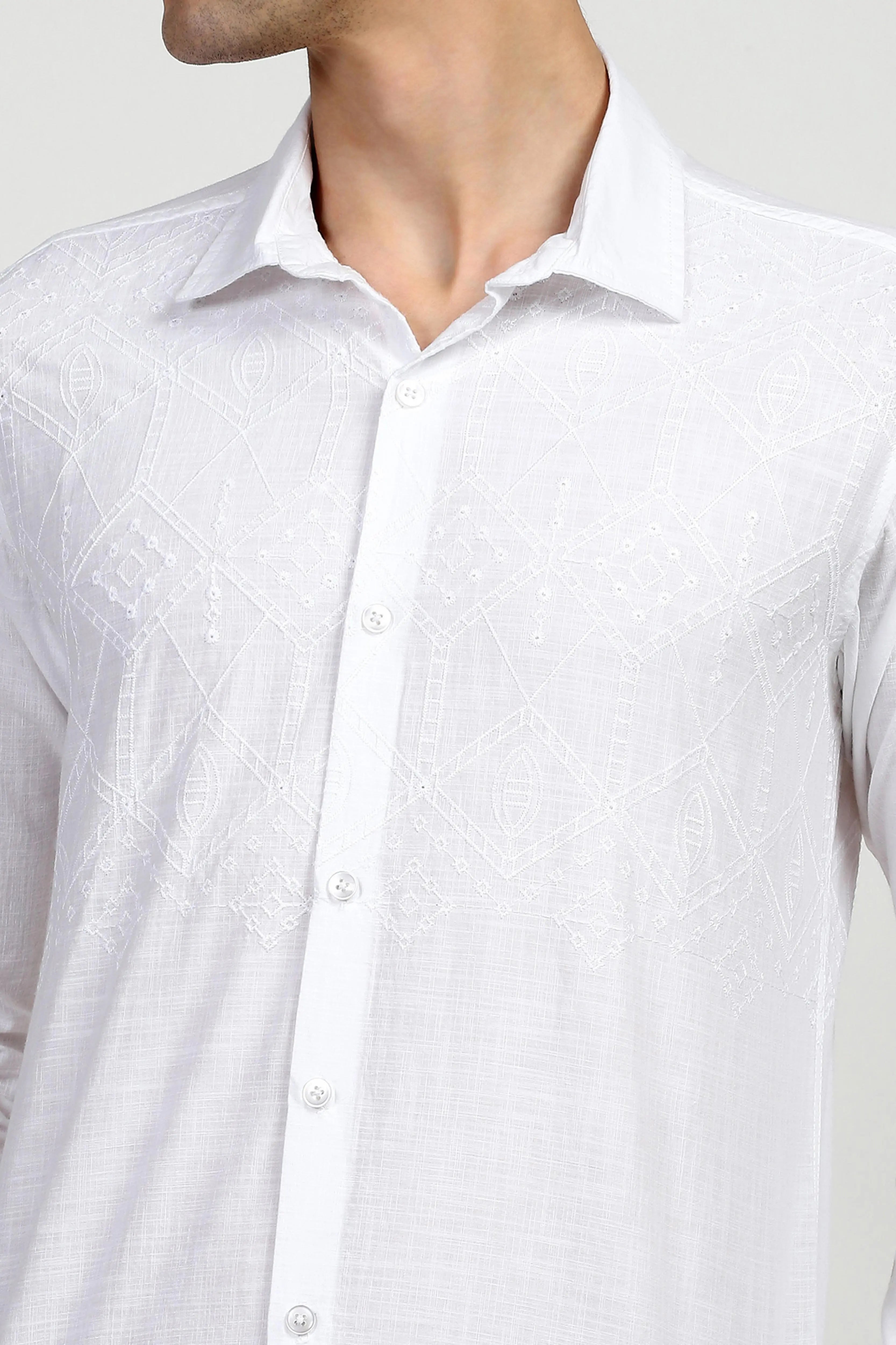 White Cotton Embroidered Shirt - Global Republic