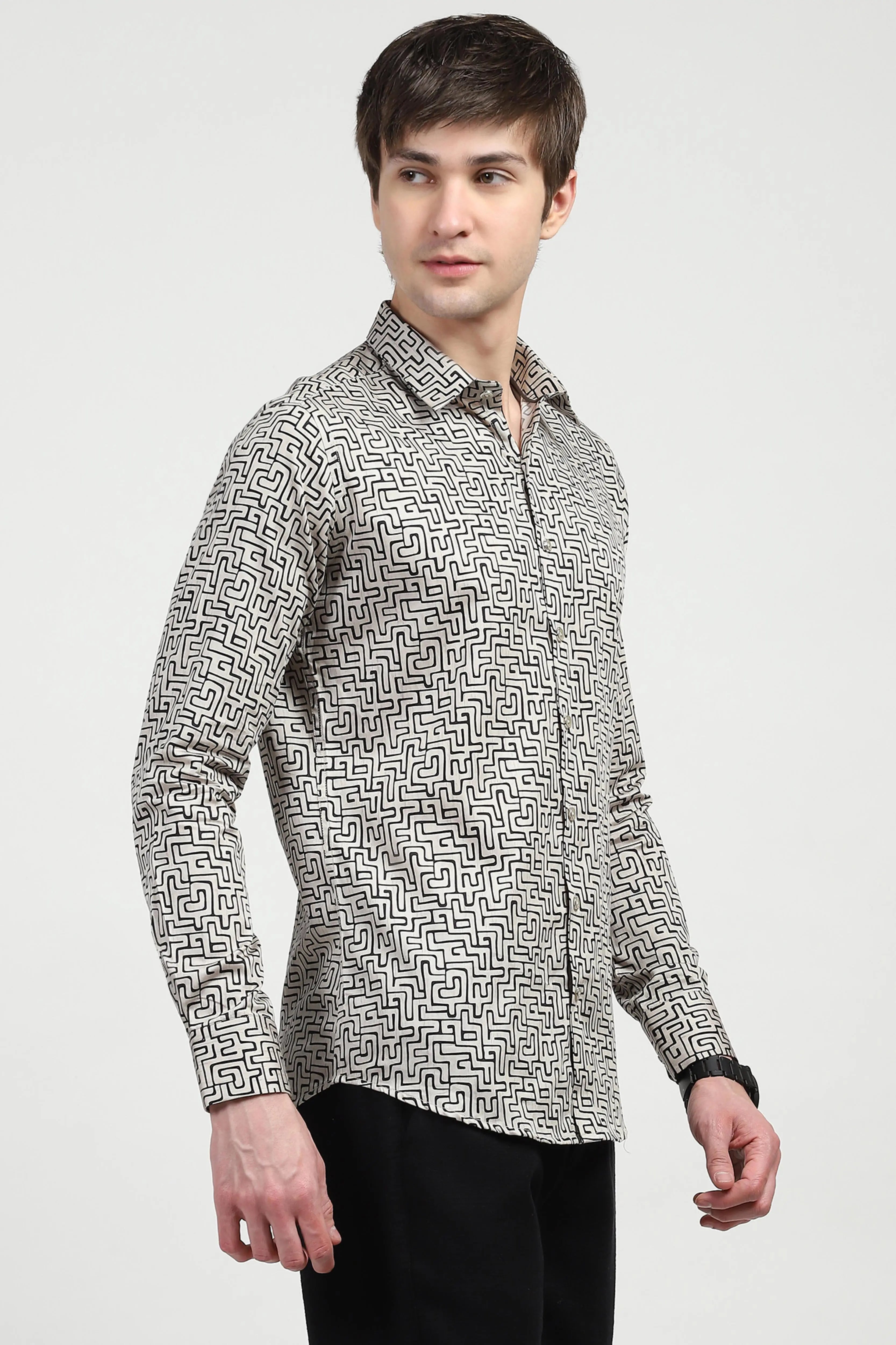 Beige Printed Cotton Shirt - Global Republic