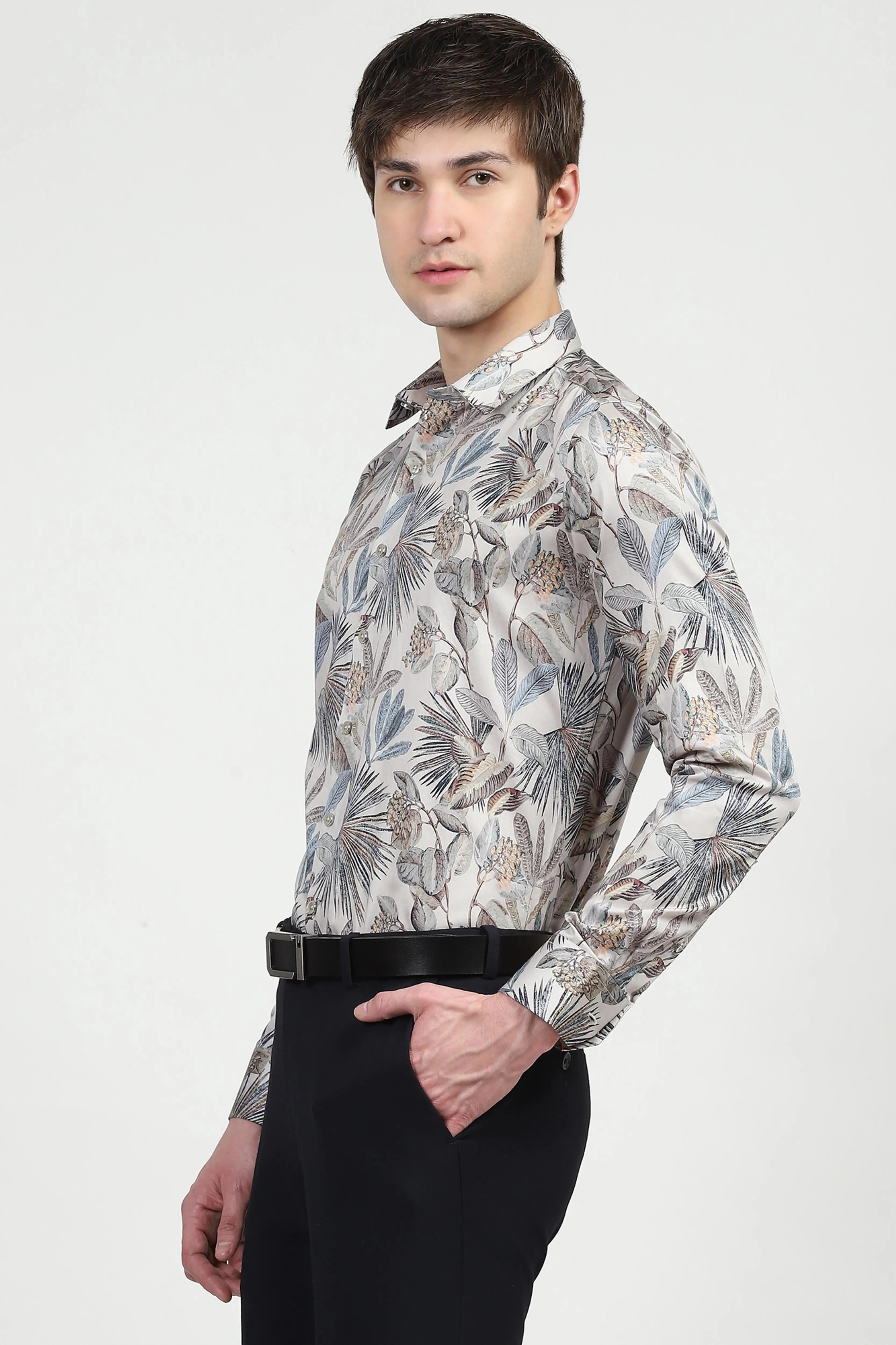 White Tropical Print Cotton Shirt - Global Republic