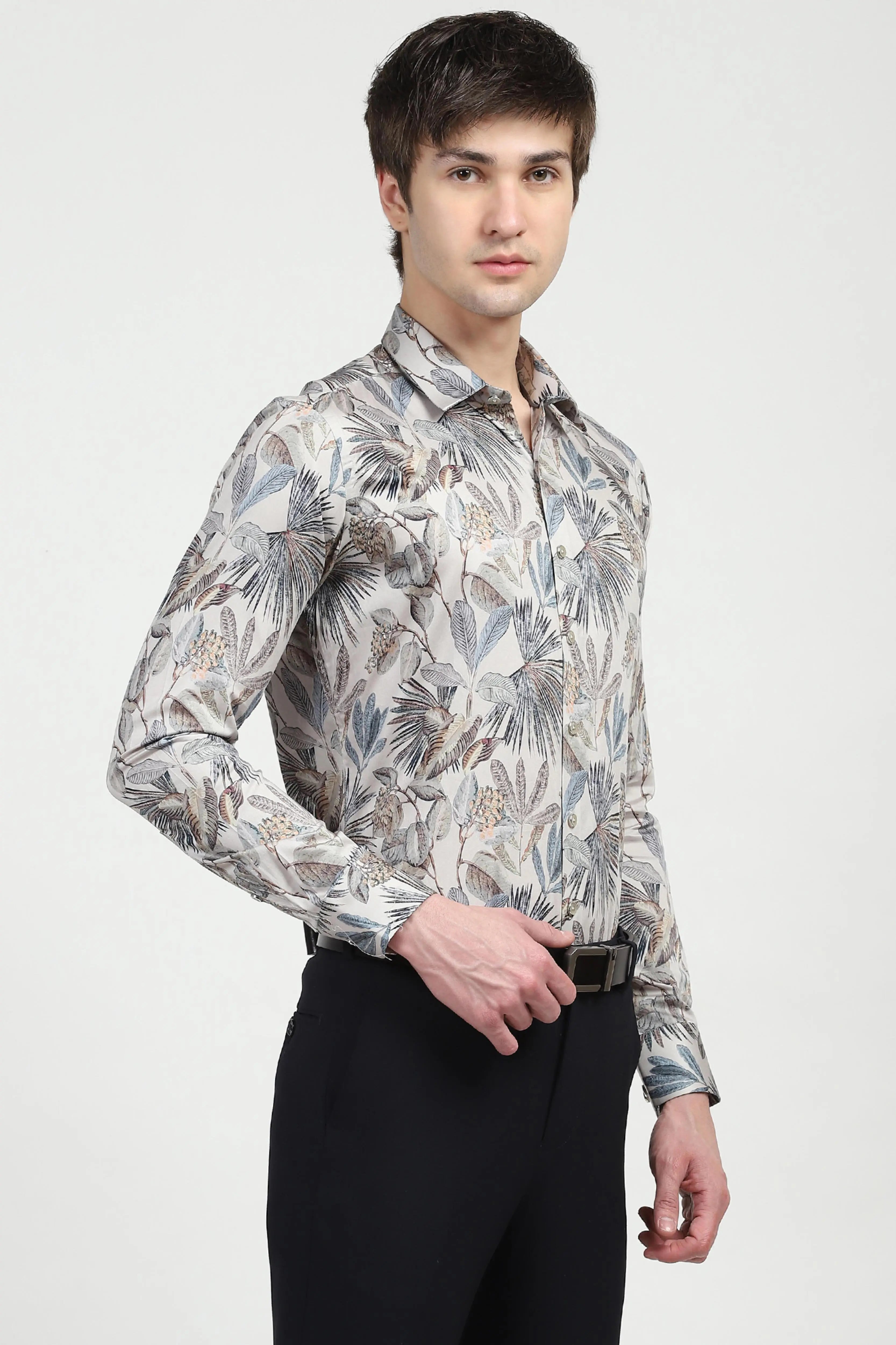 White Tropical Print Cotton Shirt - Global Republic