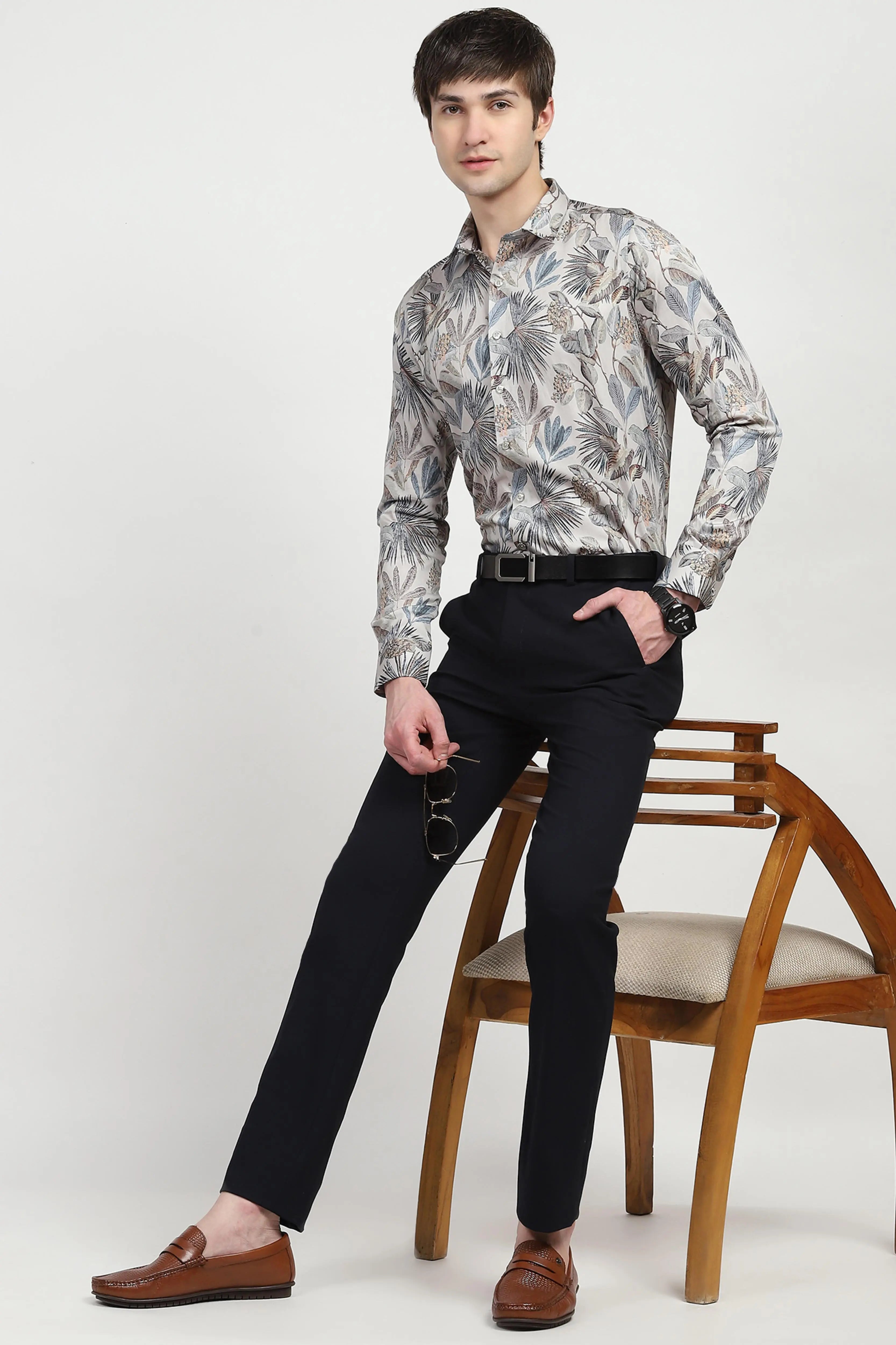 White Tropical Print Cotton Shirt - Global Republic