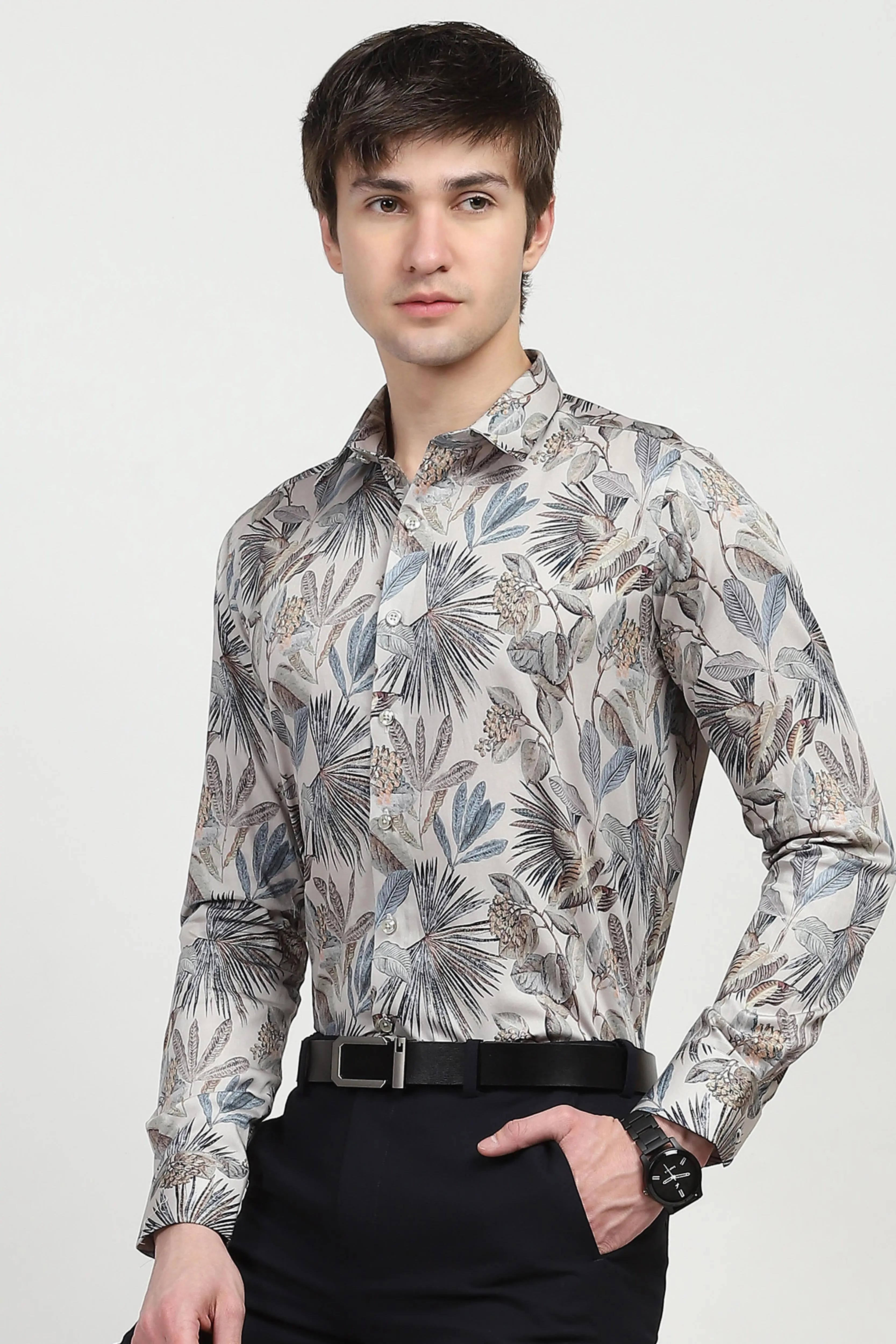 White Tropical Print Cotton Shirt - Global Republic