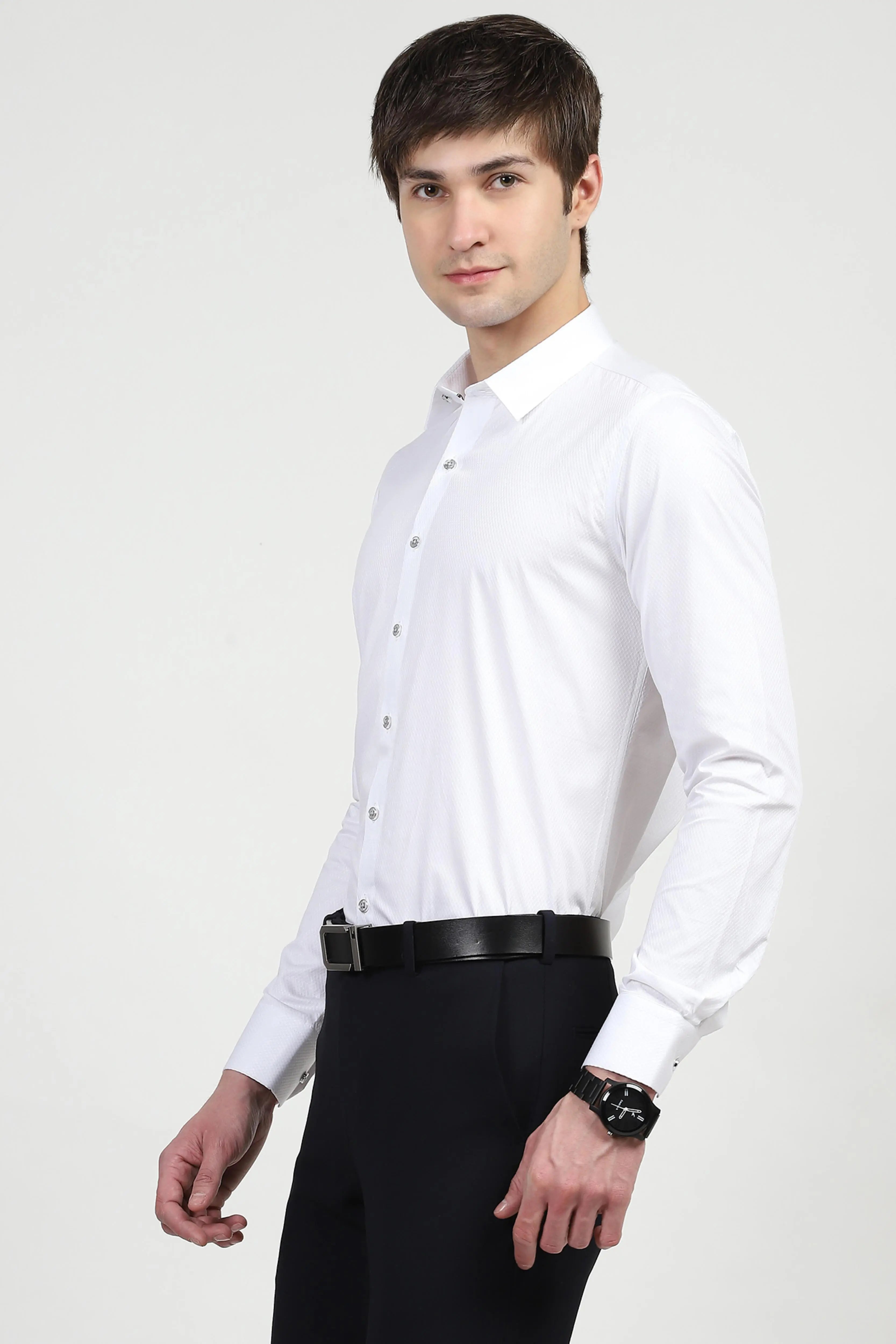 White Textured Formal Shirt - Global Republic