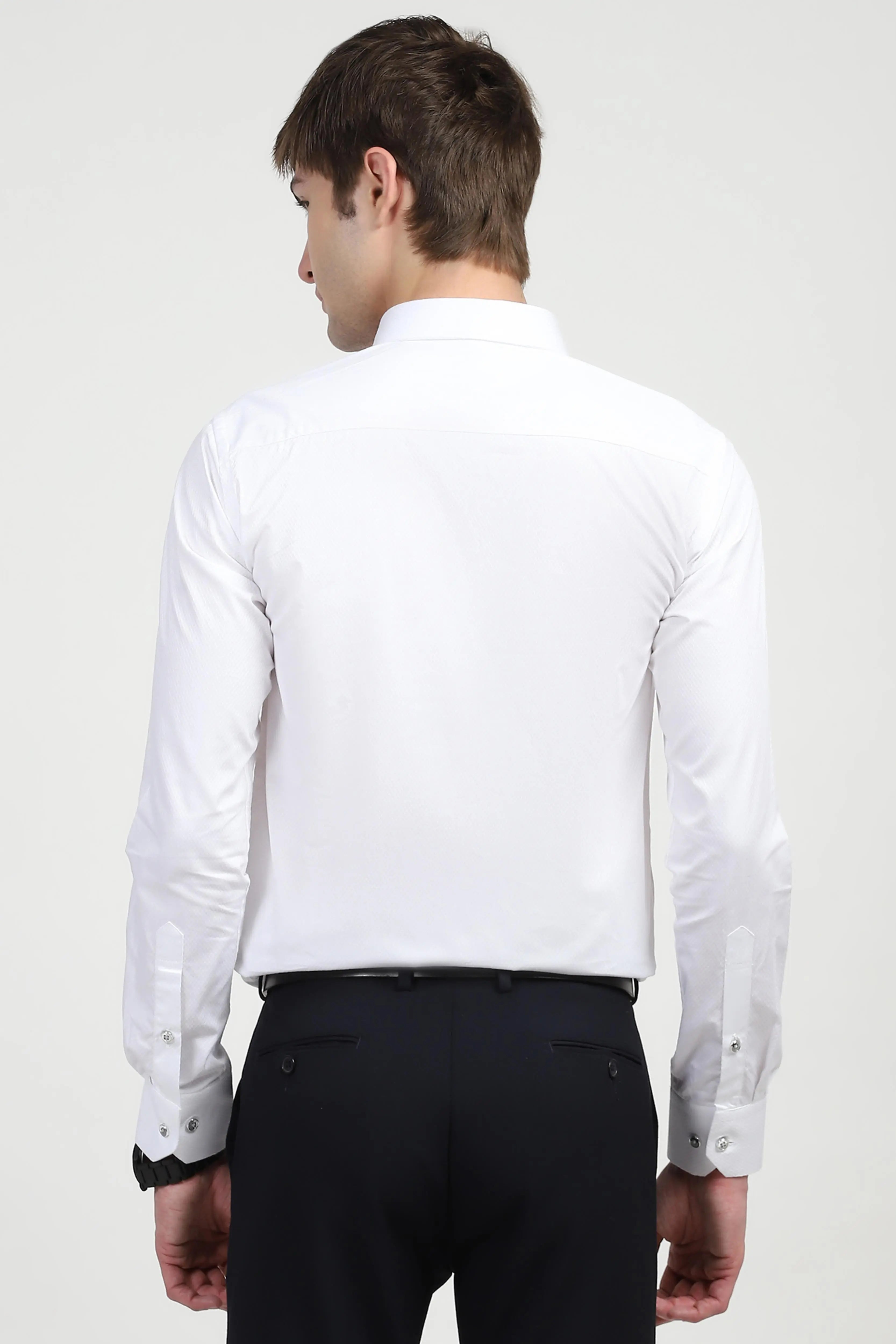 White Textured Formal Shirt - Global Republic