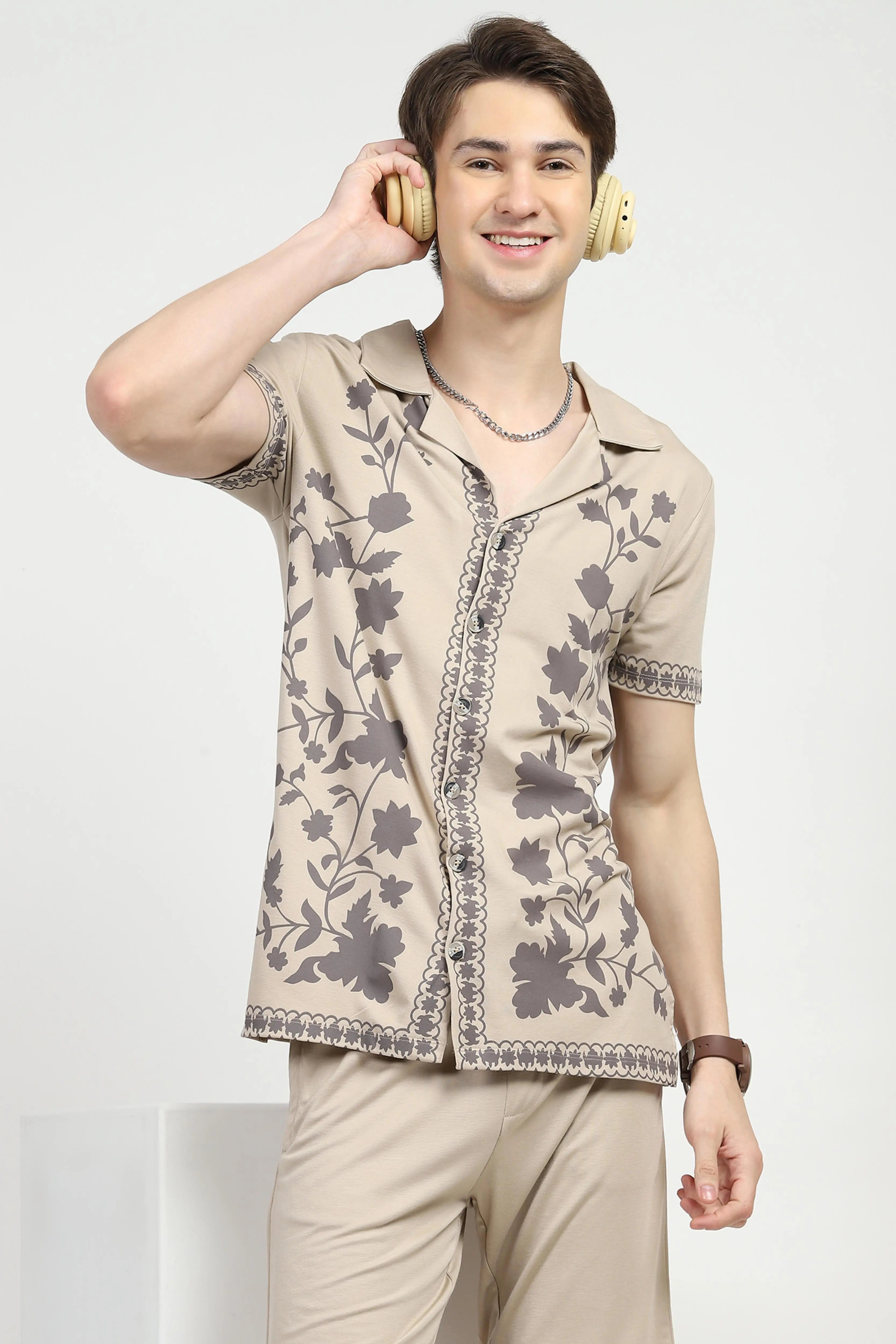 Beige Printed Viscose Set - Global Republic