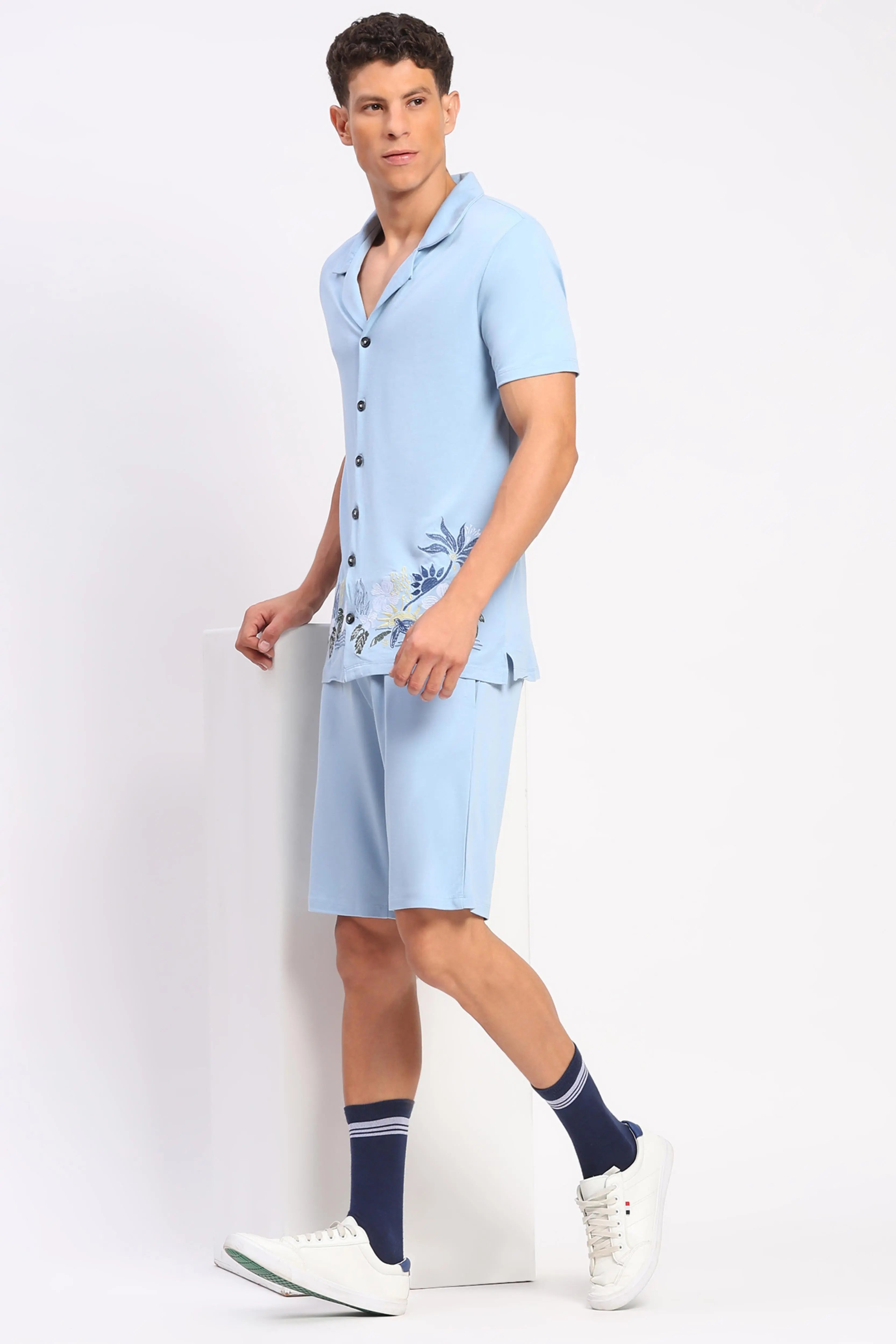 Sky Blue Embroidered Co-ord Set - Global Republic