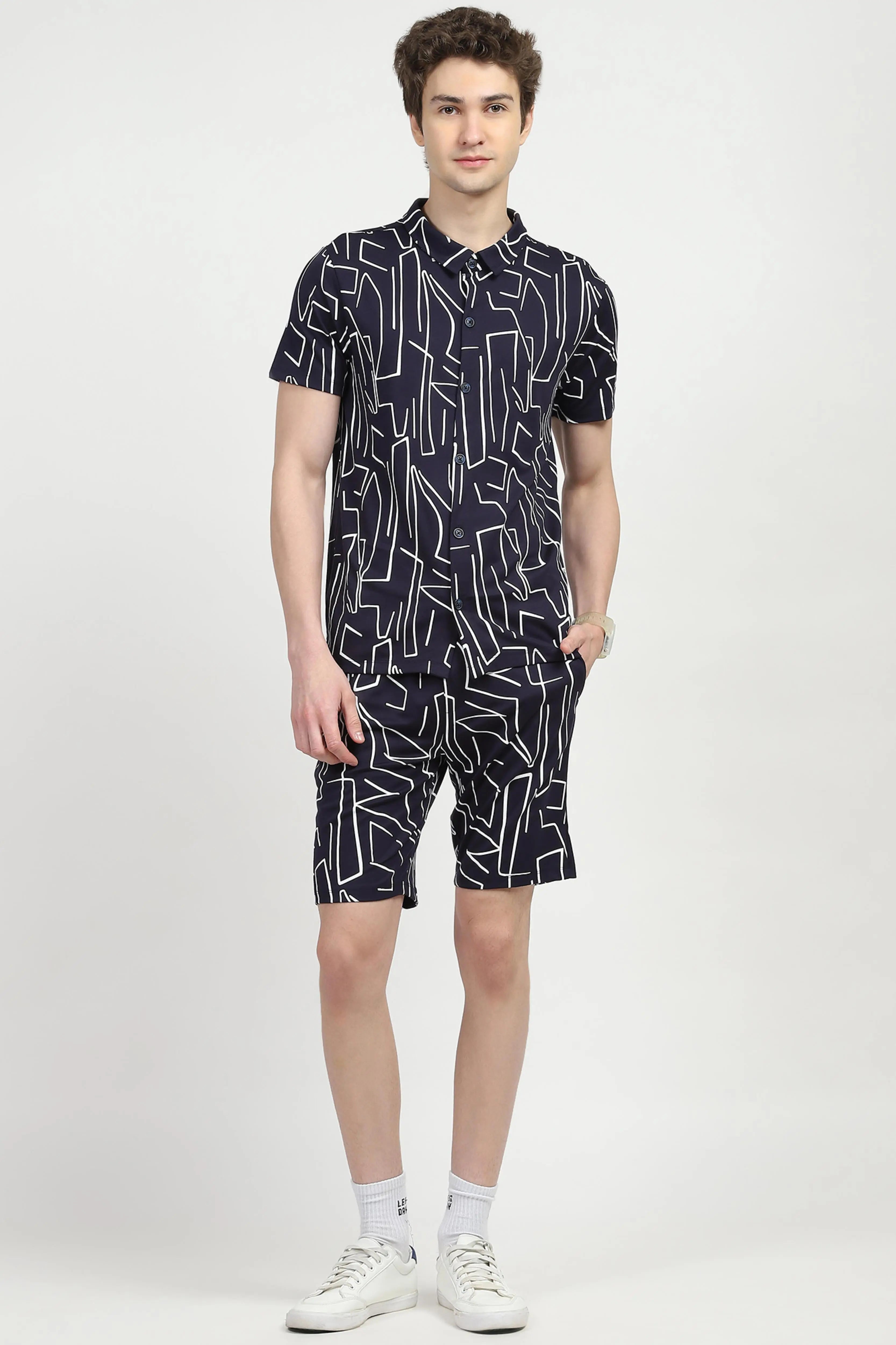 Navy Abstract Print Viscose Set - Global Republic