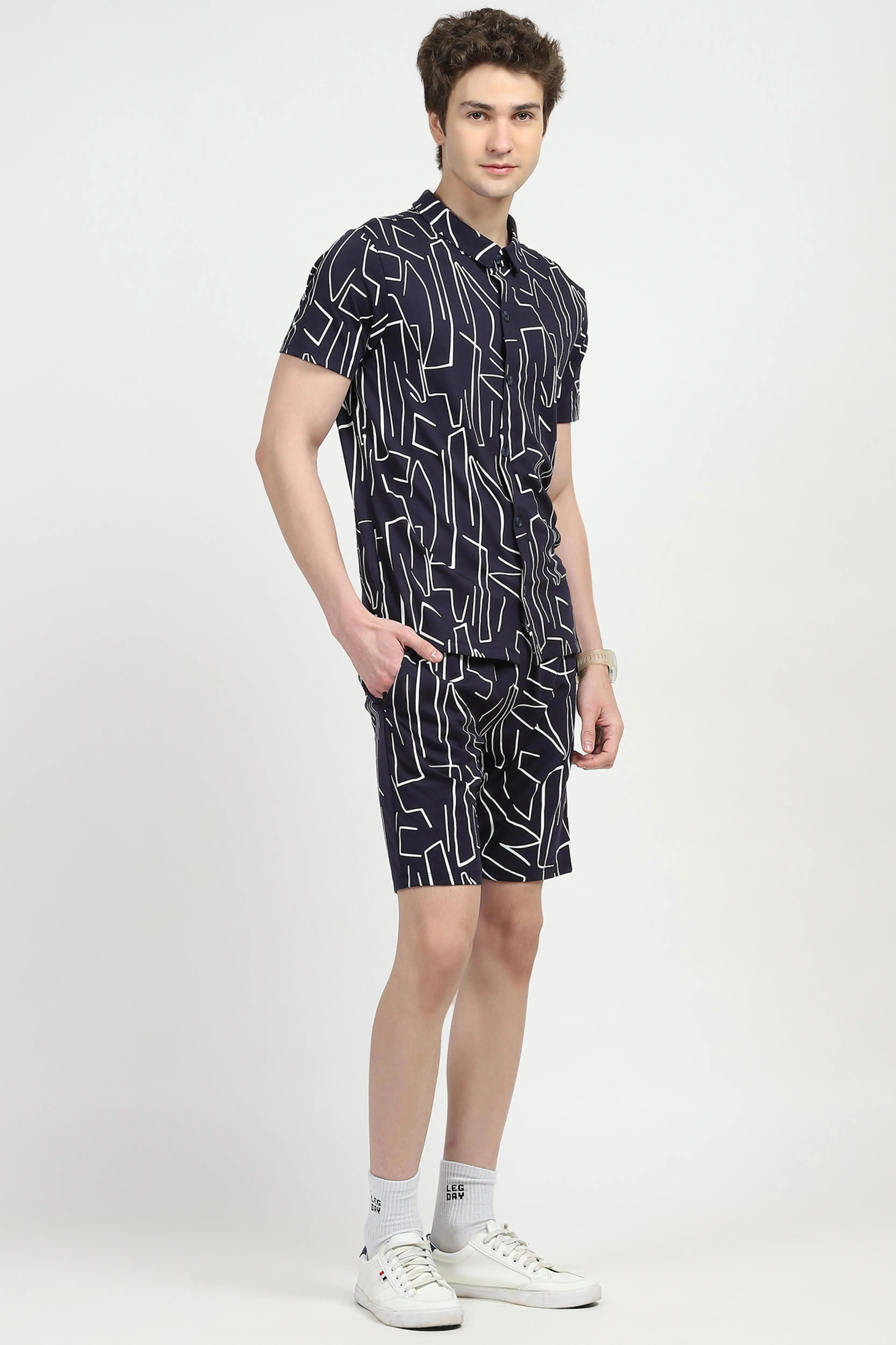 Navy Abstract Print Viscose Set - Global Republic