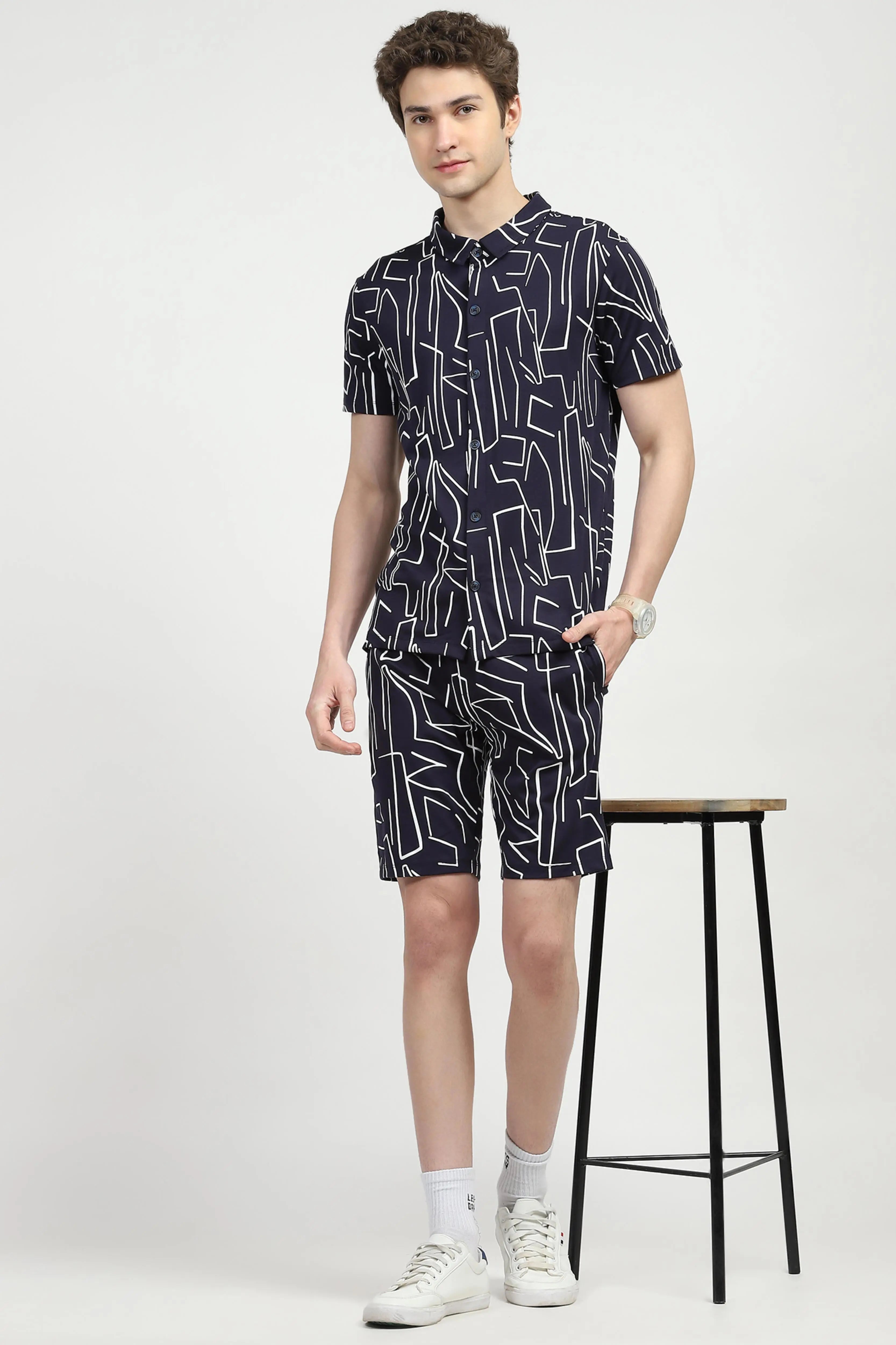 Navy Abstract Print Viscose Set - Global Republic