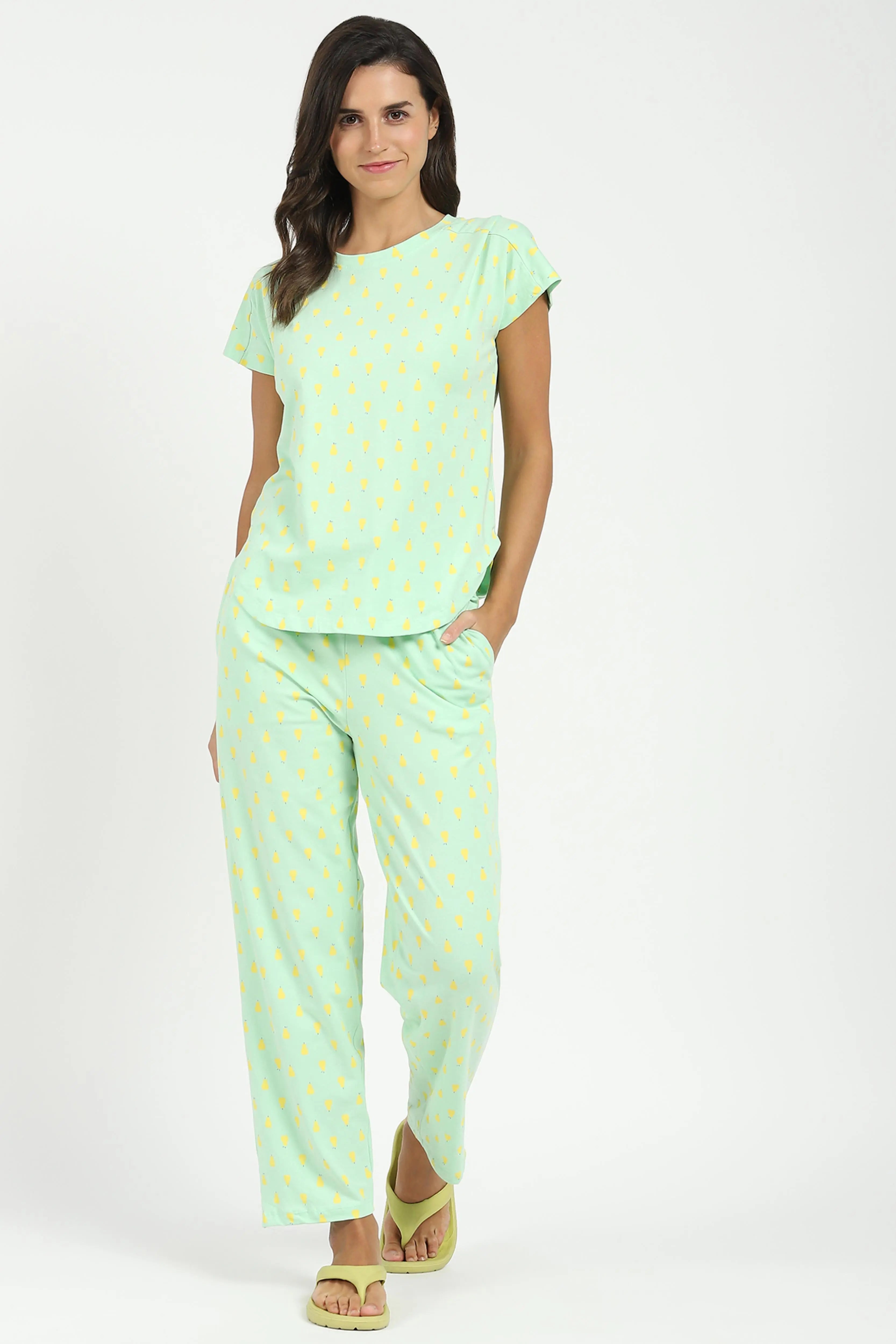 Green Printed Cotton Nightsuit - Global Republic