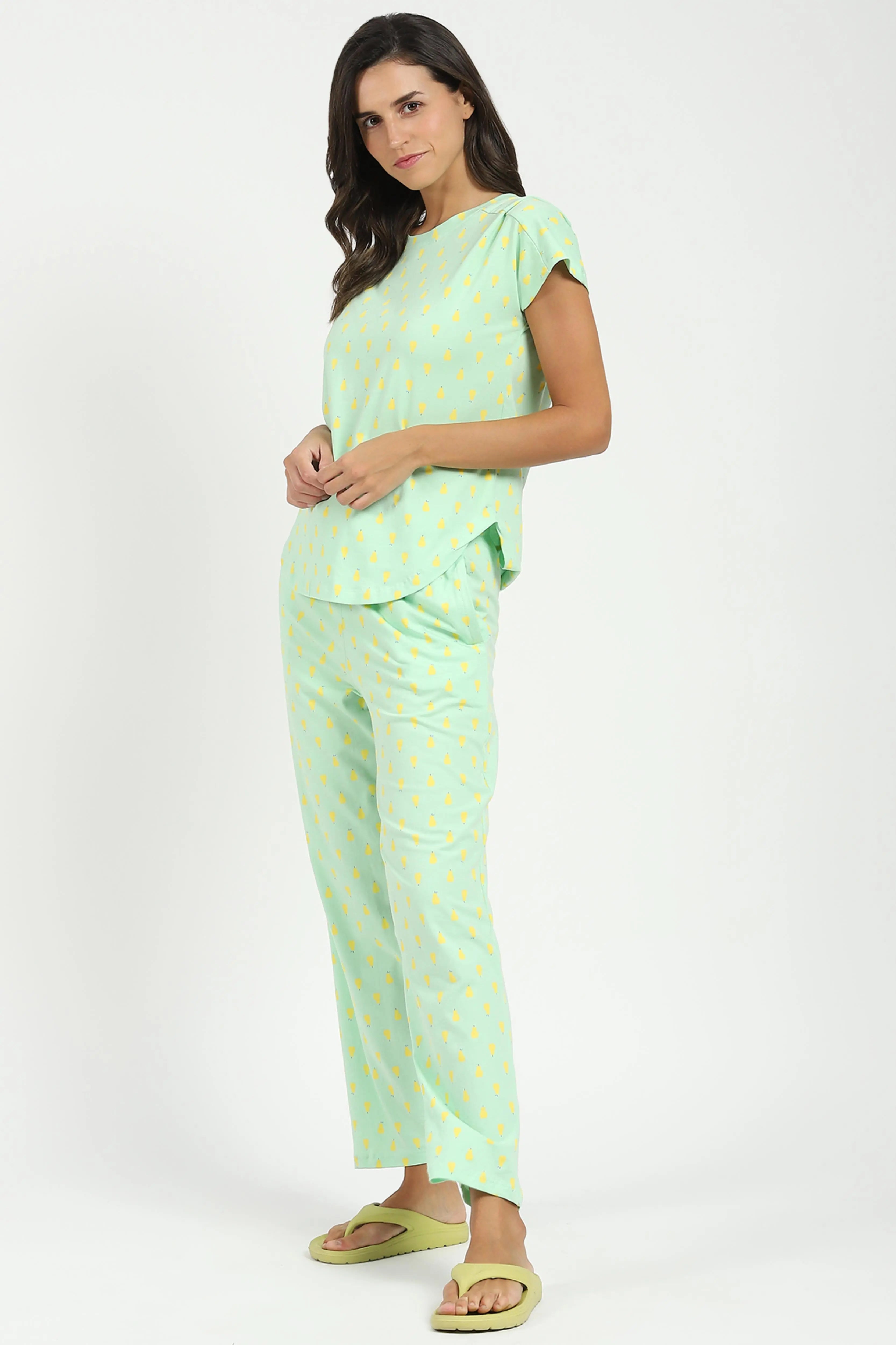 Green Printed Cotton Nightsuit - Global Republic