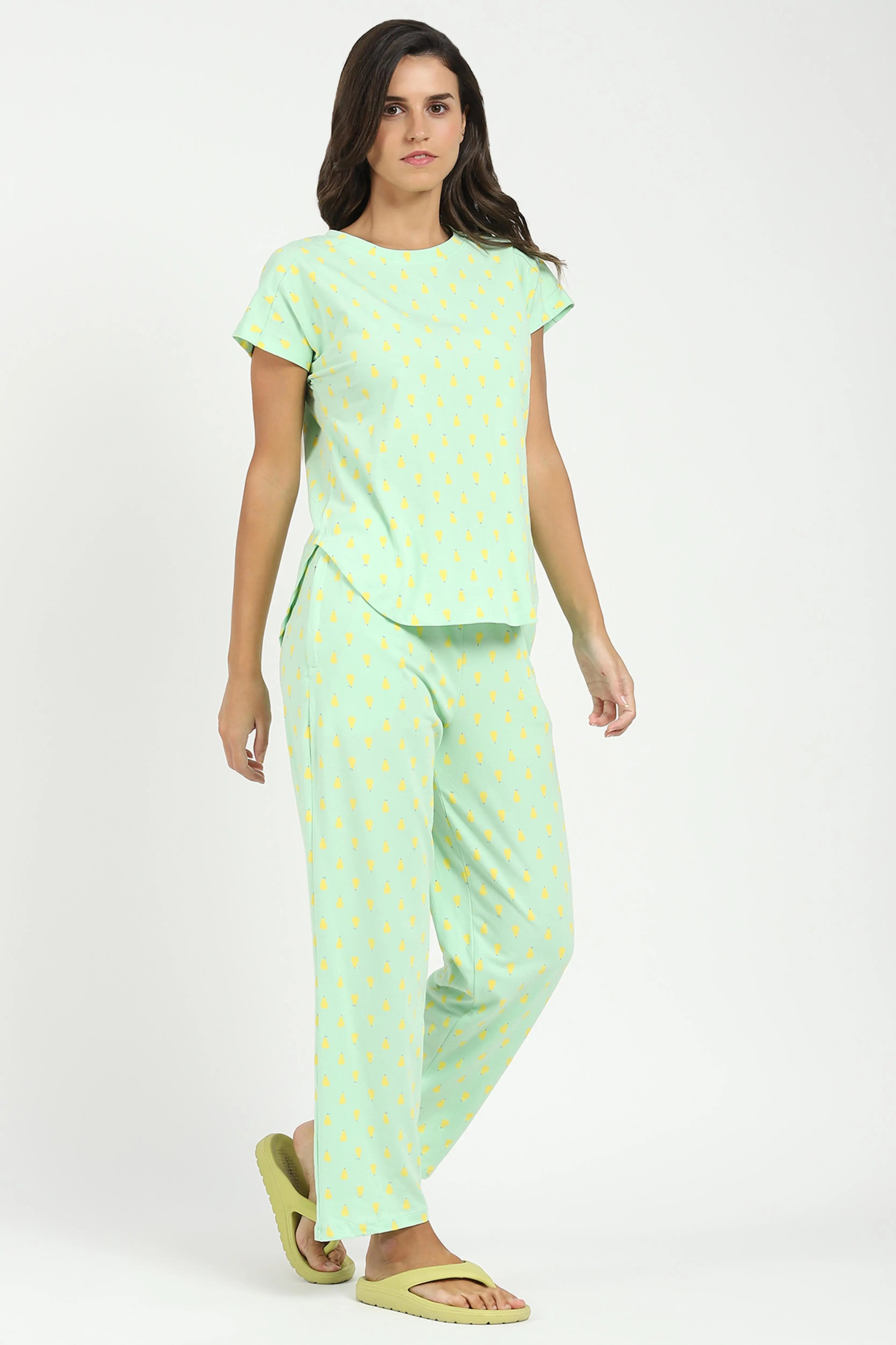 Green Printed Cotton Nightsuit - Global Republic