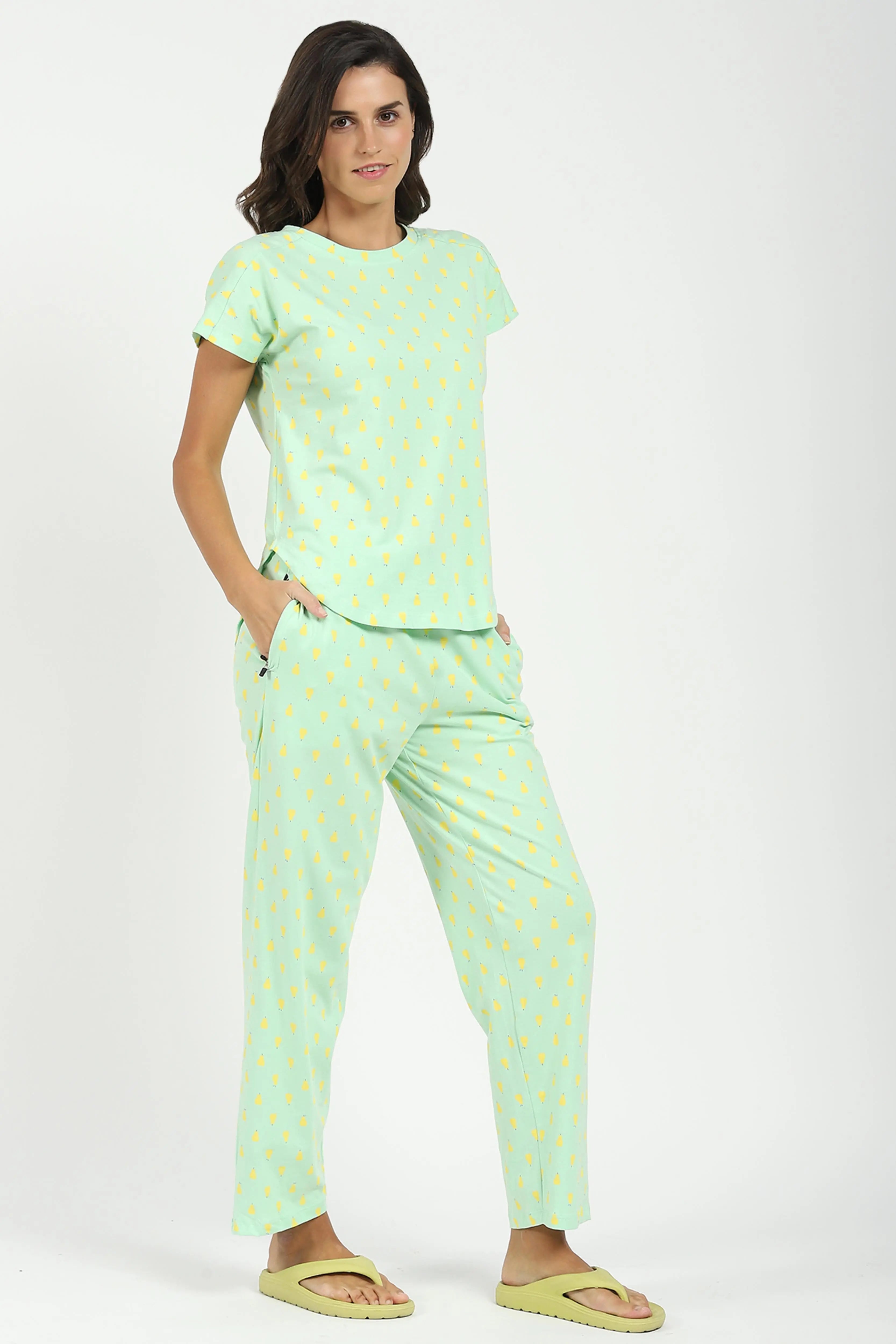 Green Printed Cotton Nightsuit - Global Republic