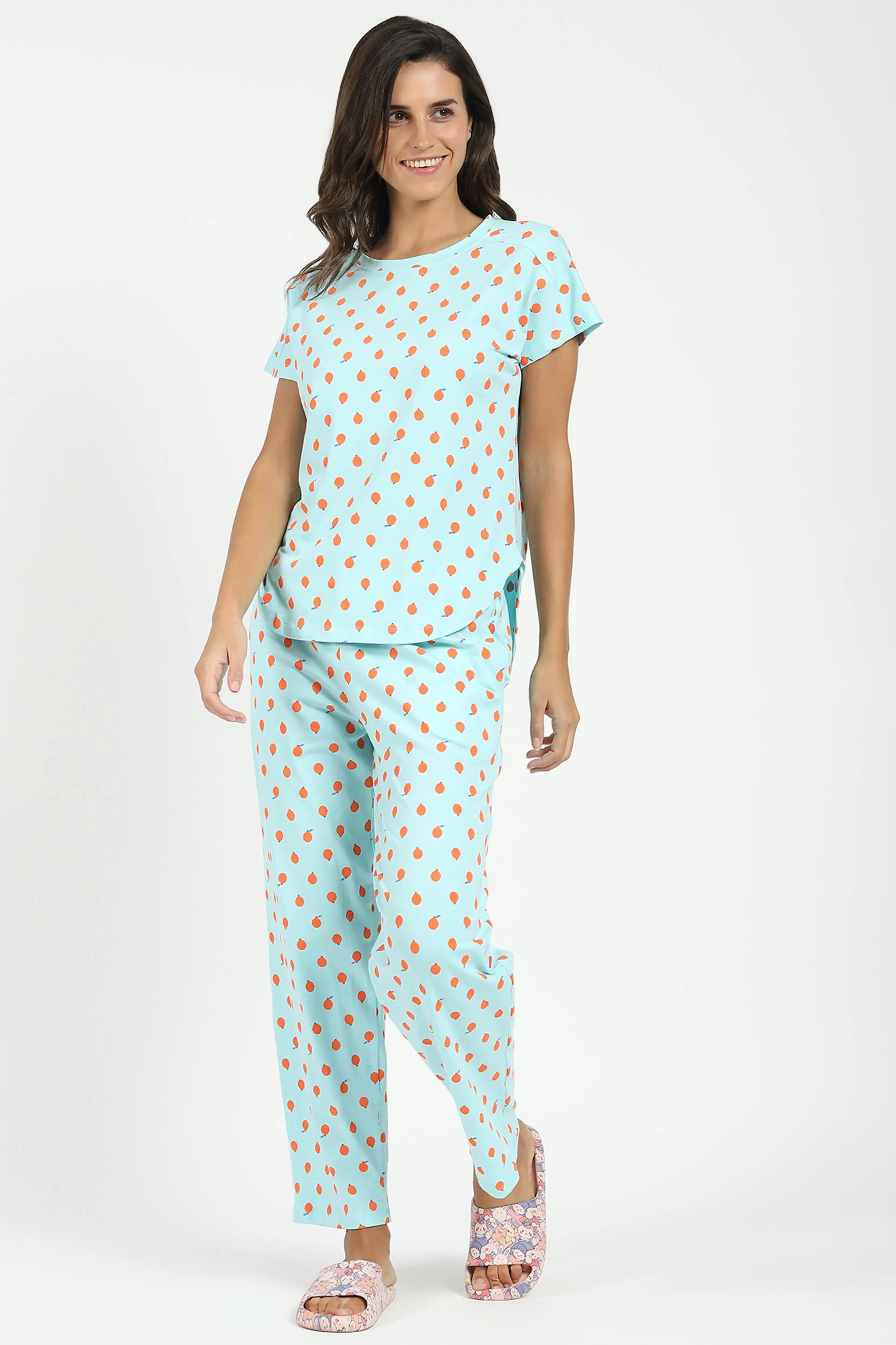 Sky Printed Cotton Nightsuit - Global Republic