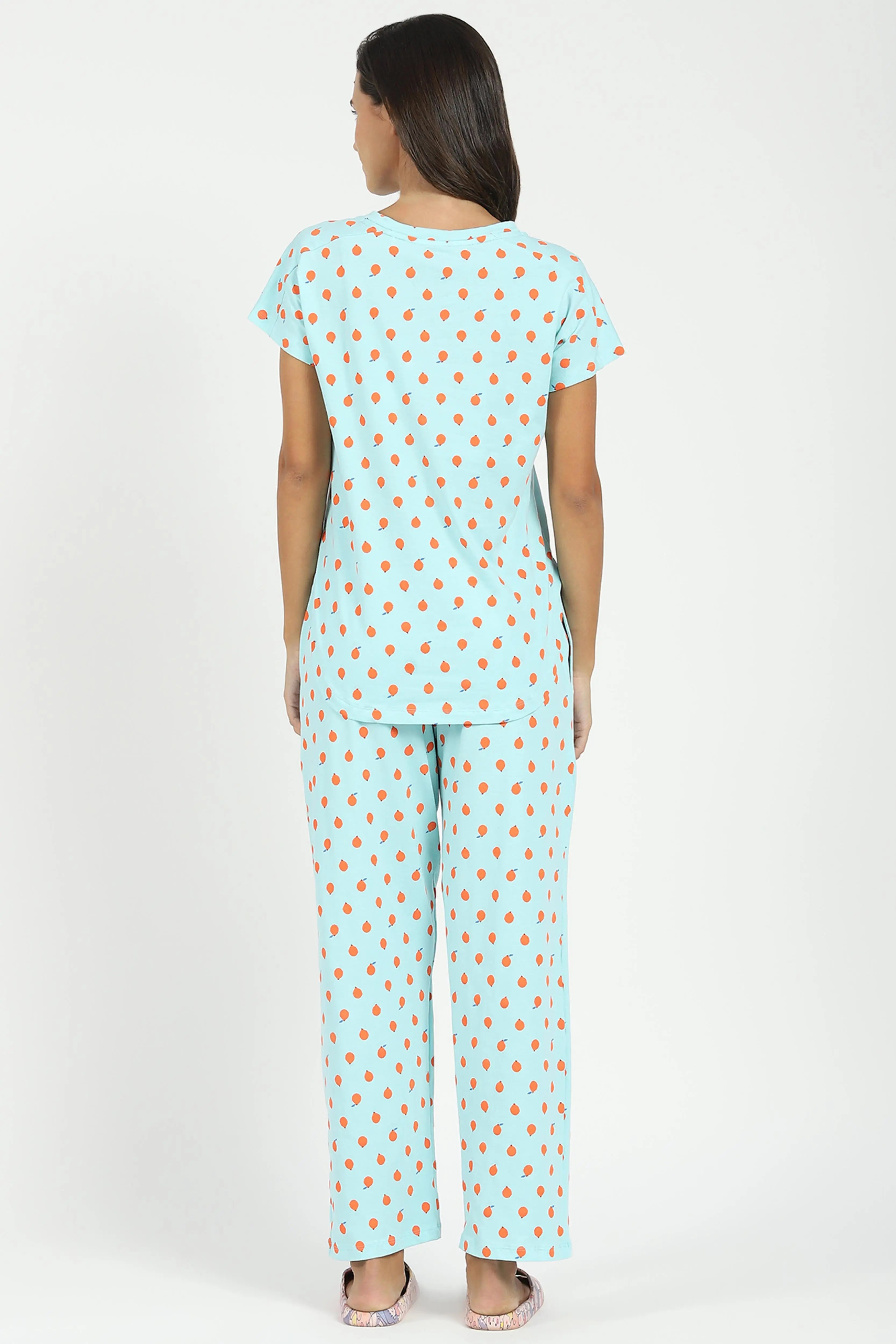 Sky Printed Cotton Nightsuit - Global Republic