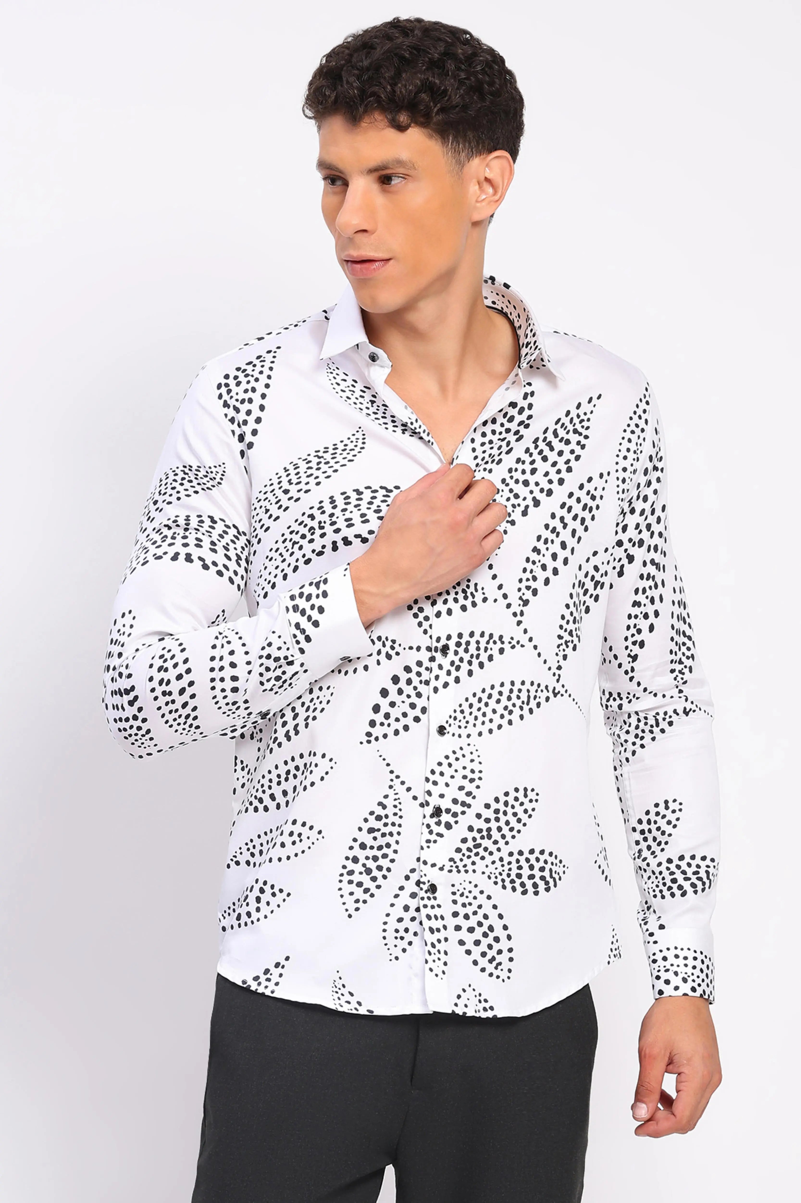 White & Black Printed Cotton Shirt