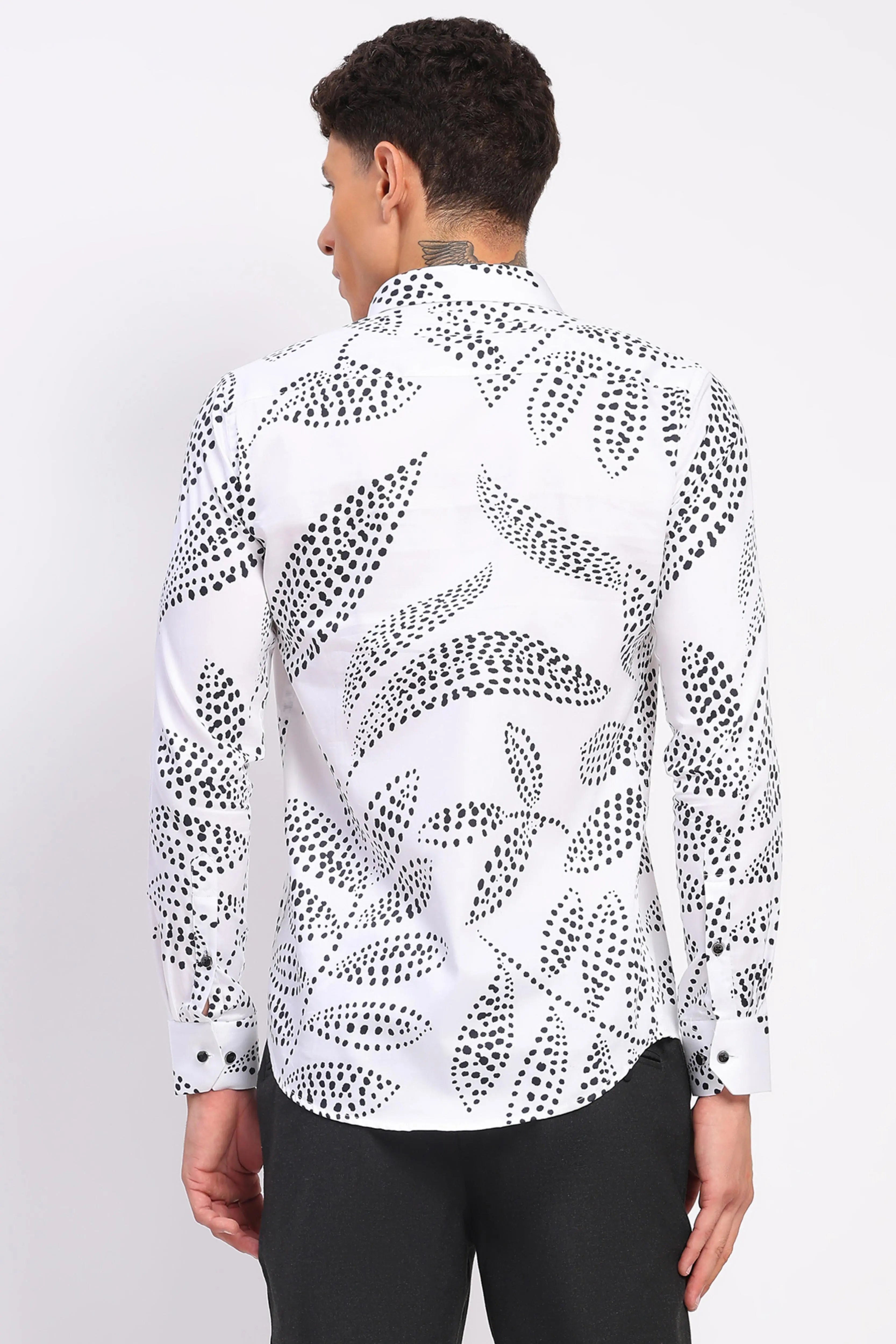 White & Black Printed Cotton Shirt