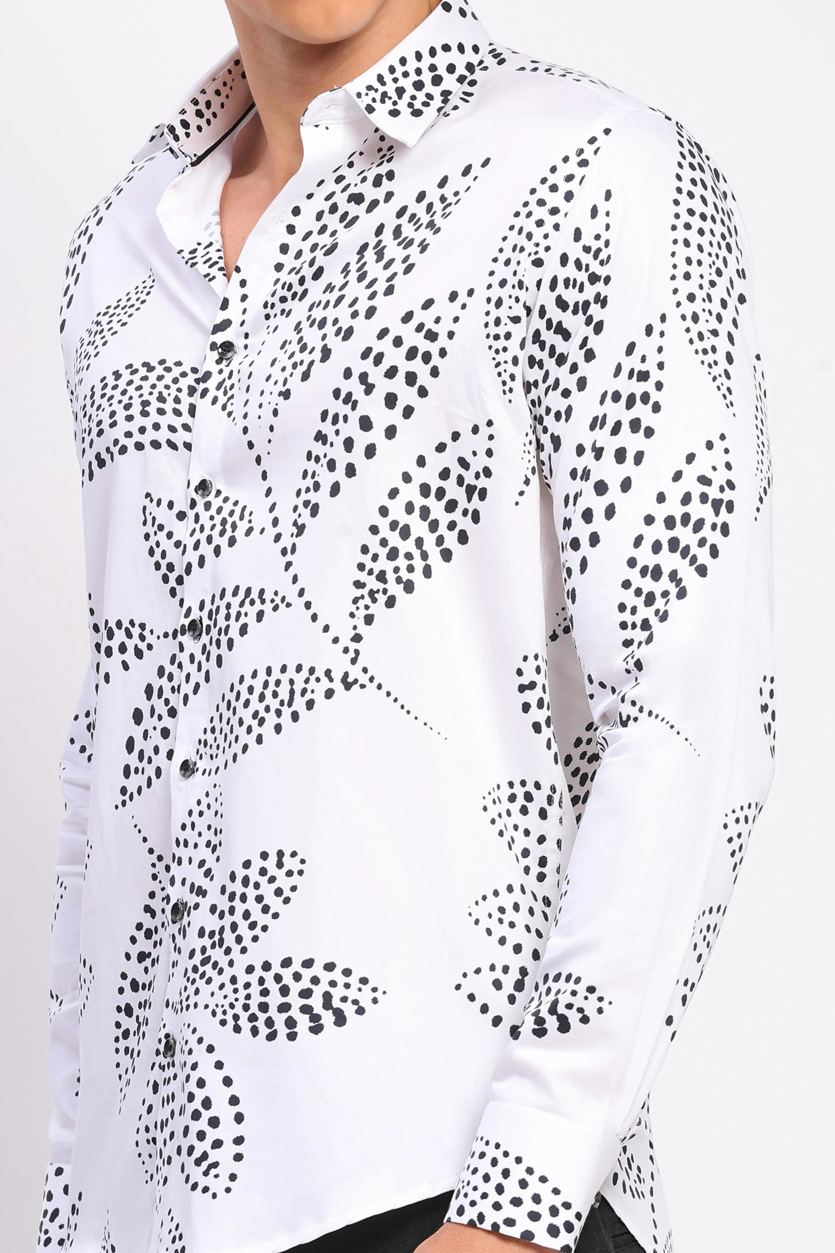 White & Black Printed Cotton Shirt