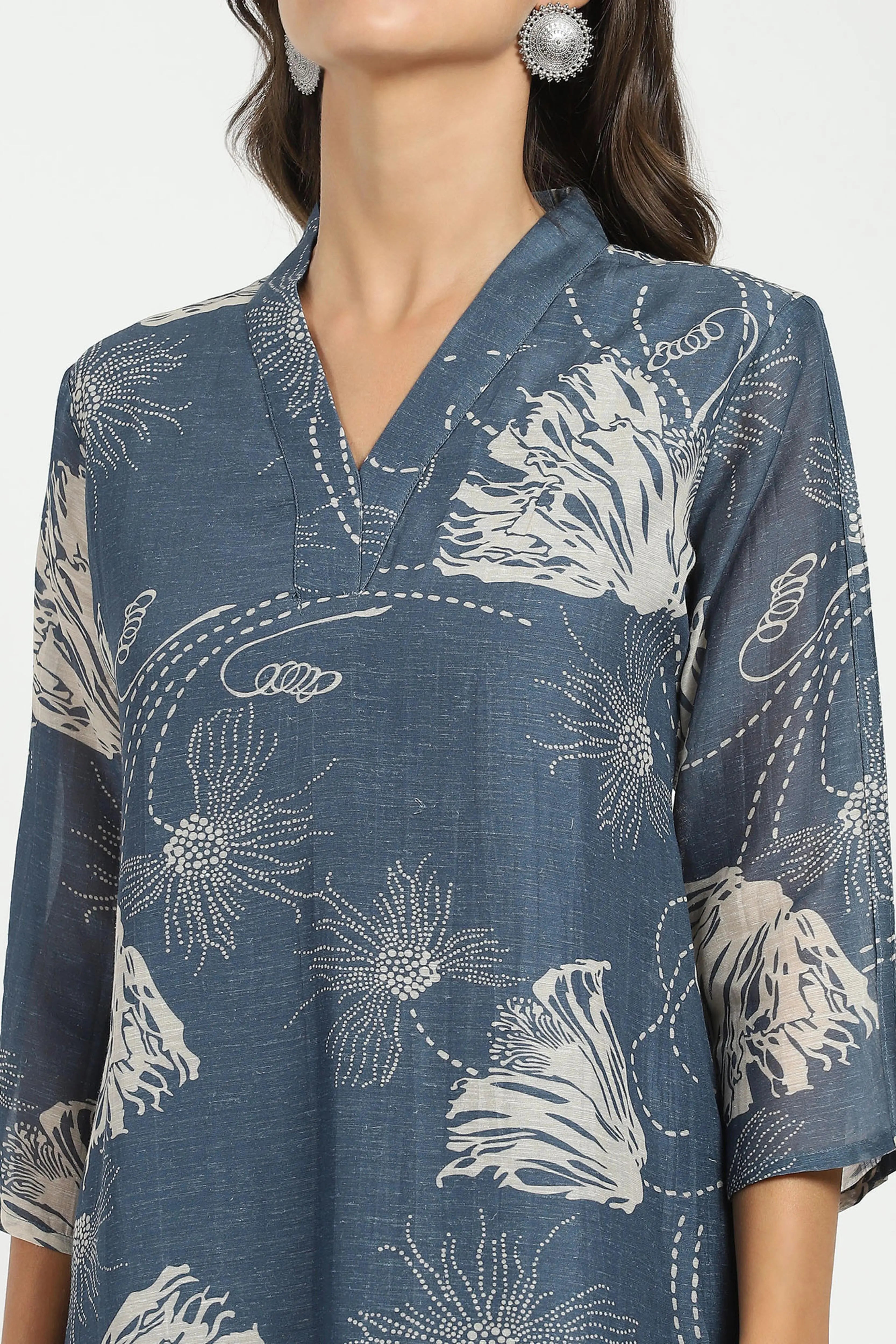 Grey Printed A-Line Kurta Set - Global Republic