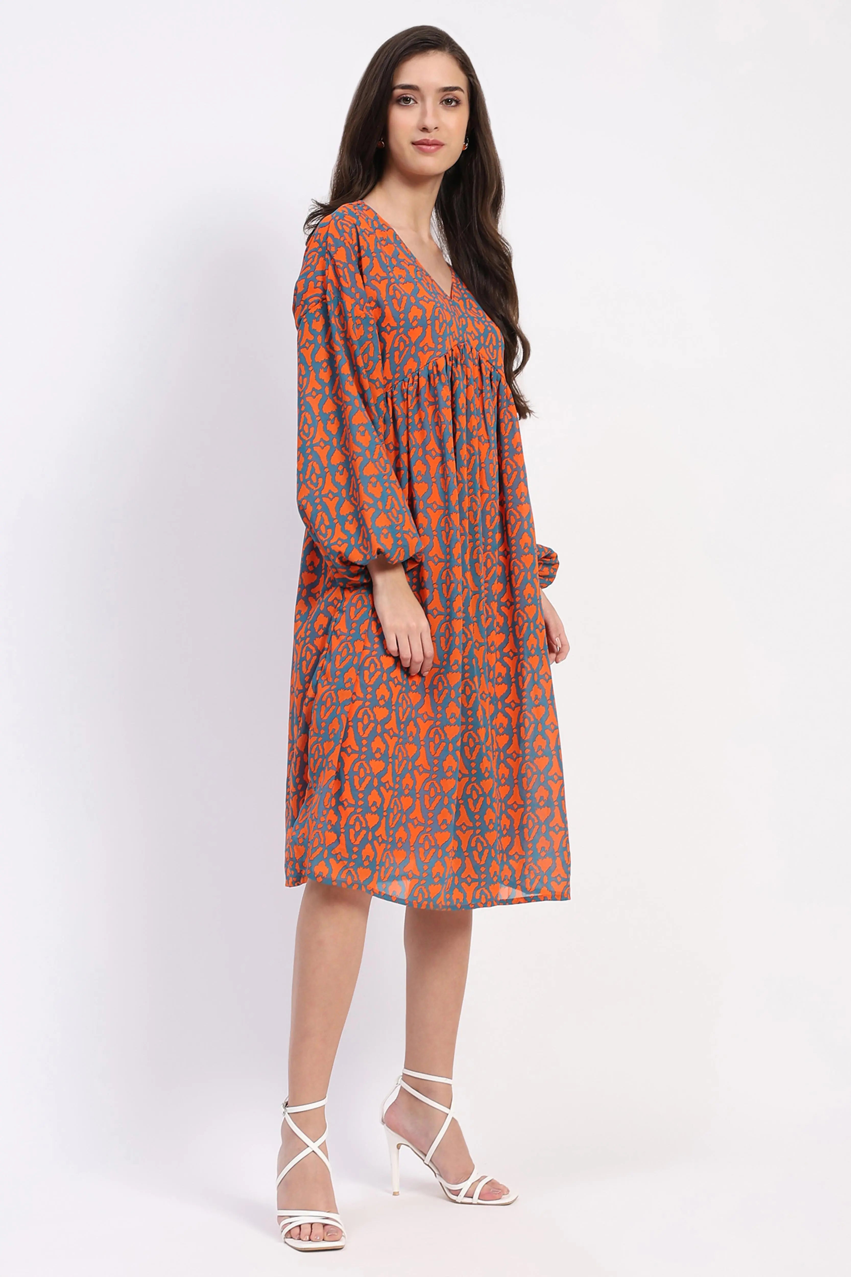 Georgette Abstract Fit & Flare Dress - Global Republic