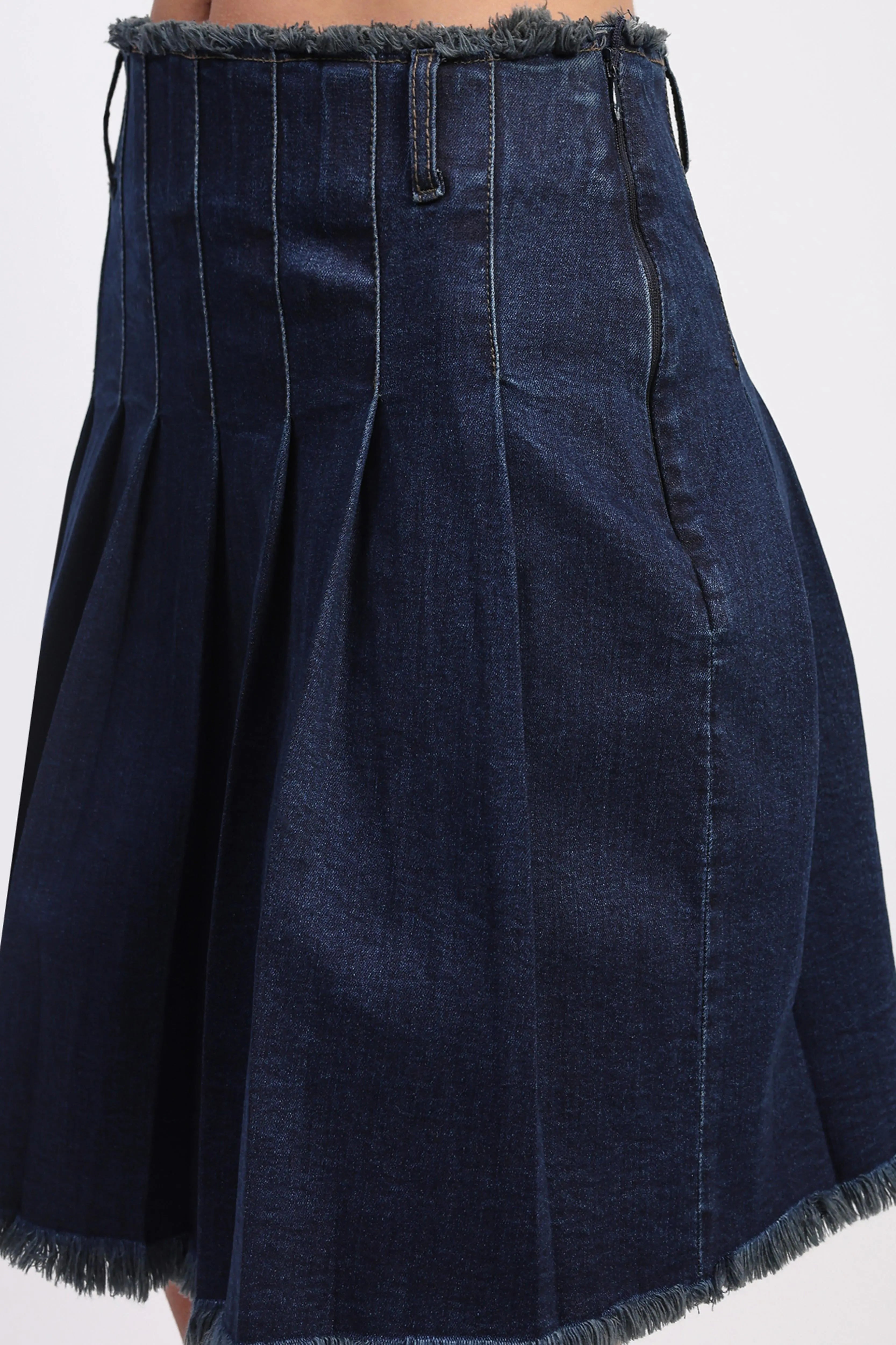 Denim Box-Pleated Mini Skirt - Global Republic