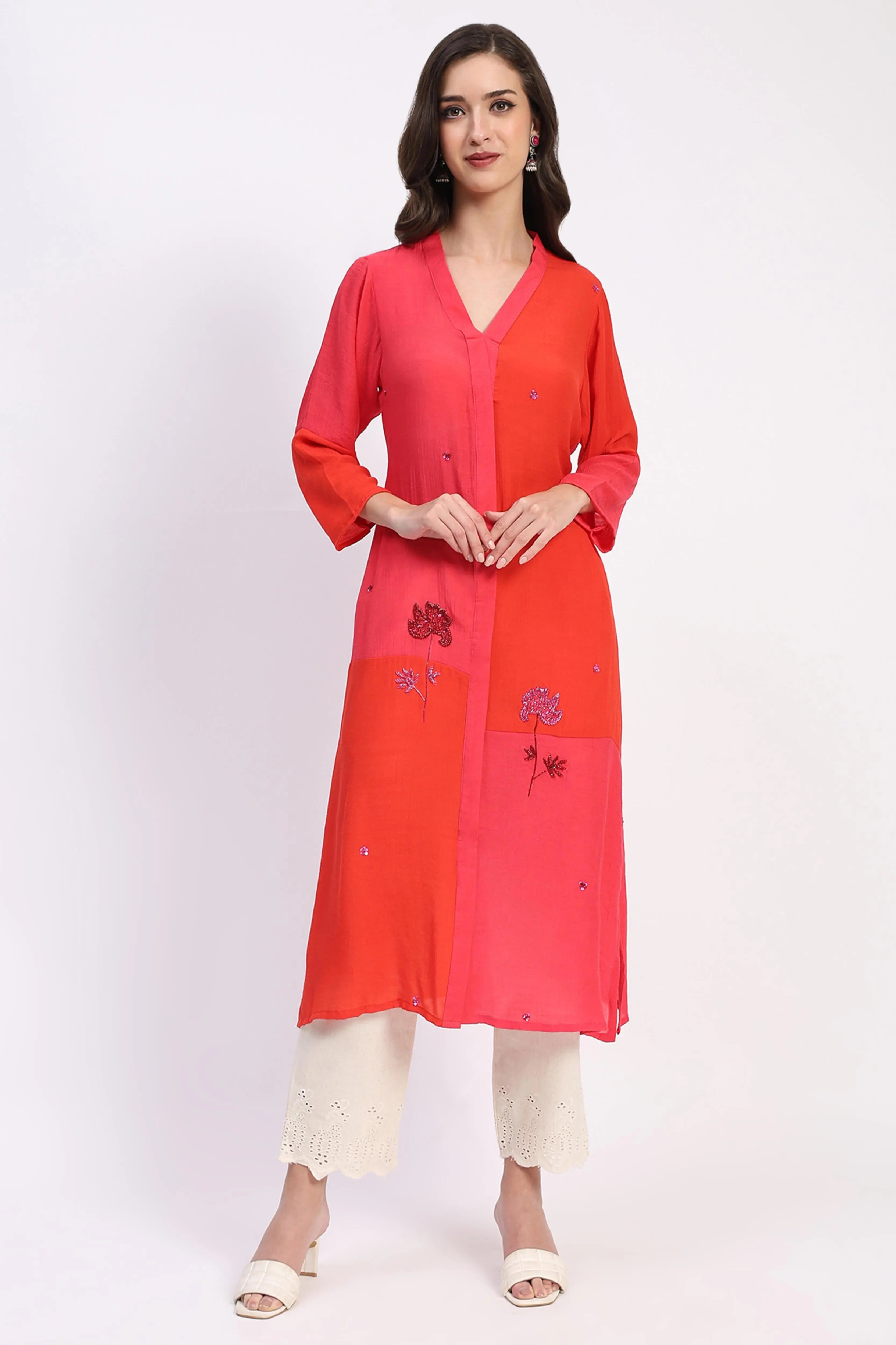 Colour Block Embellished Ethnic Kurta - Global Republic