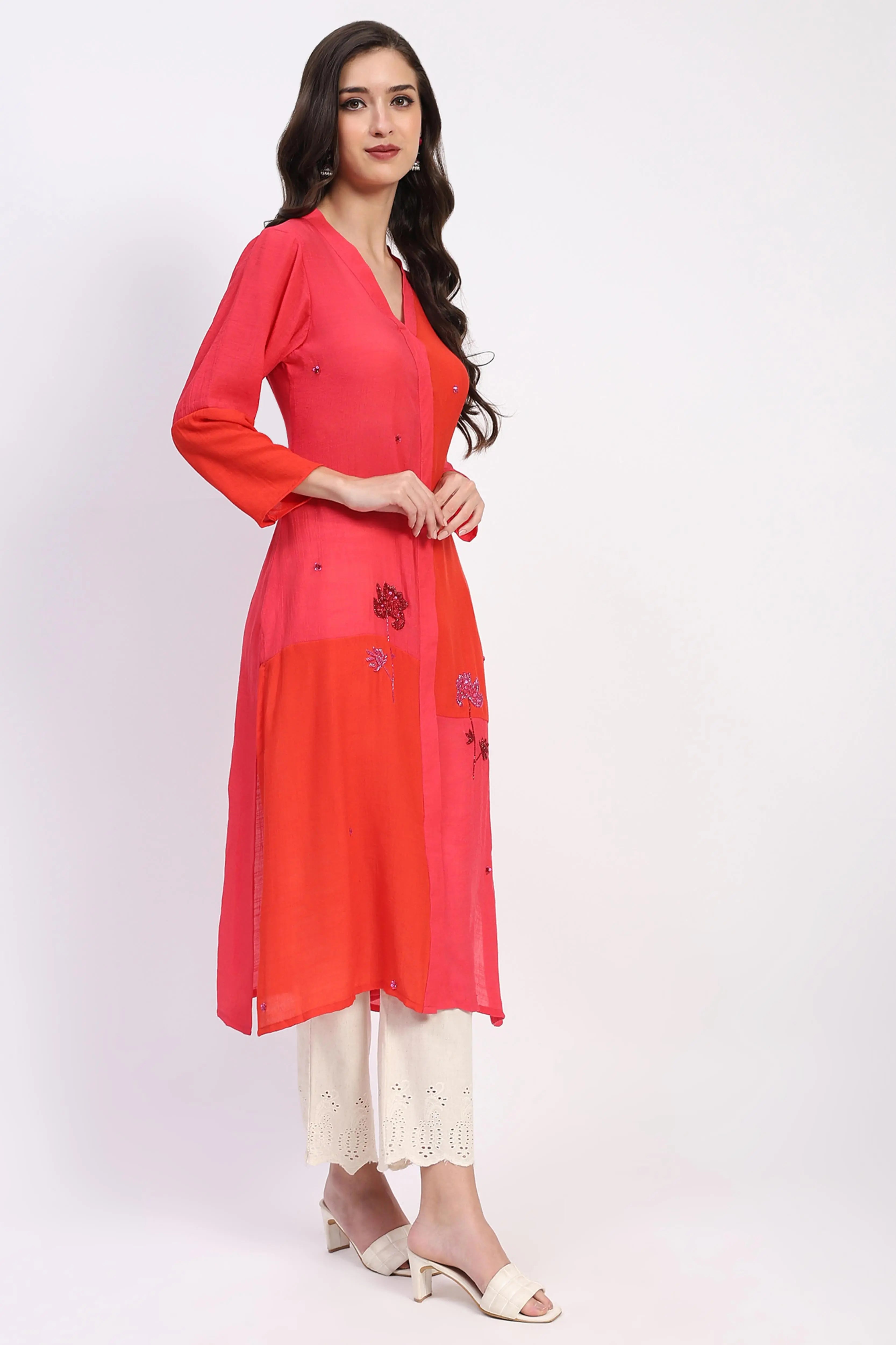 Colour Block Embellished Ethnic Kurta - Global Republic