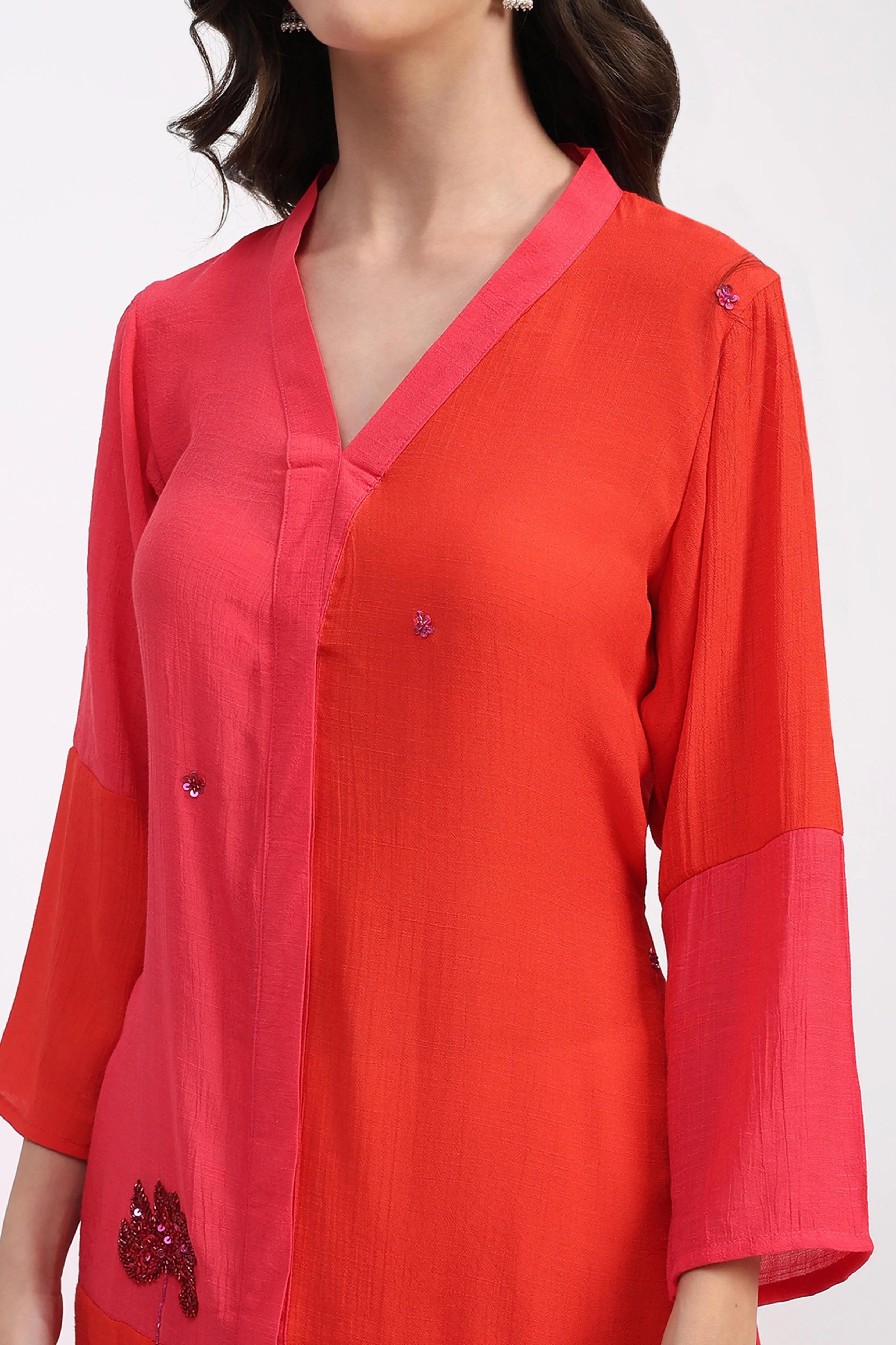 Colour Block Embellished Ethnic Kurta - Global Republic