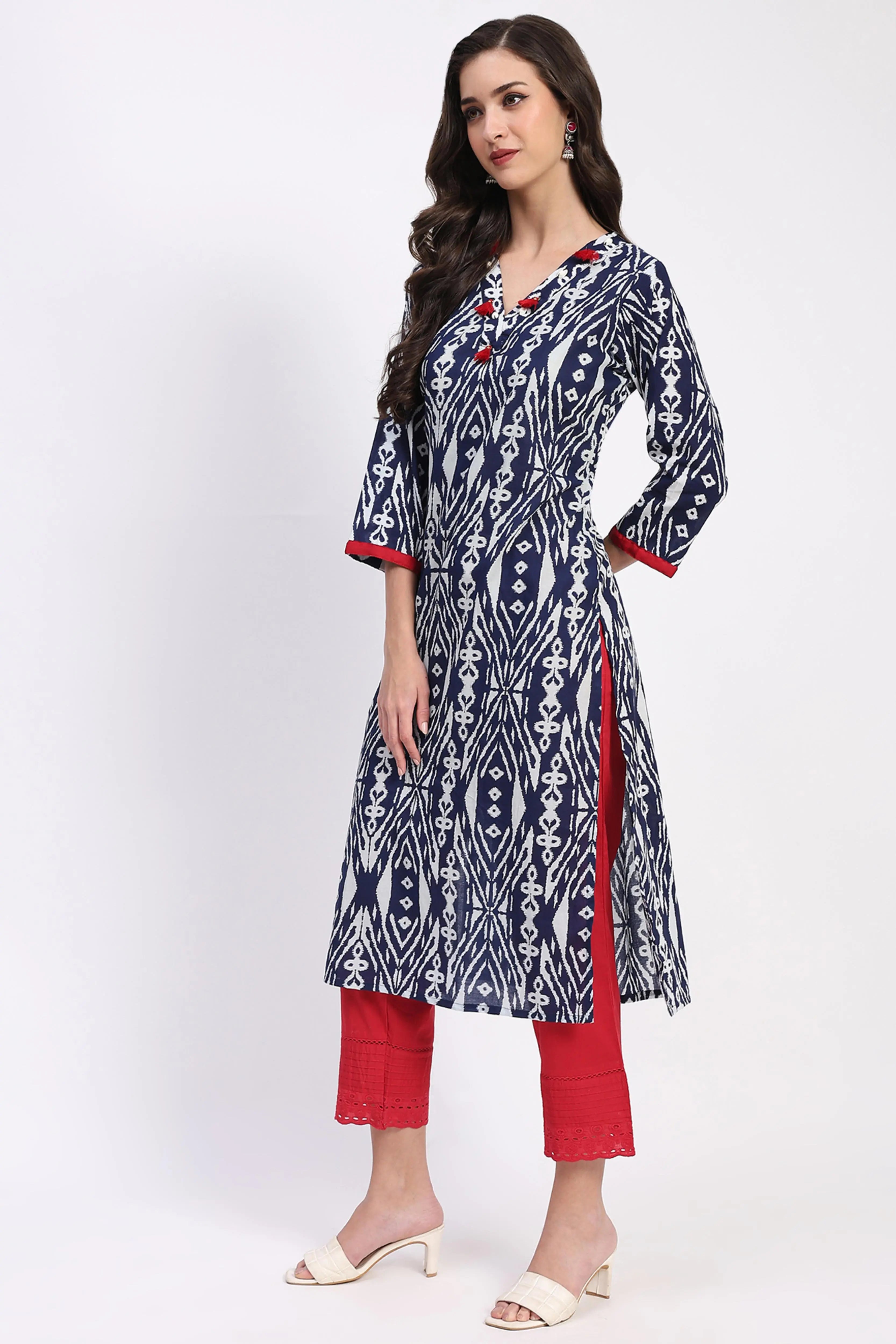 Indigo Cotton Printed Kurta - Global Republic