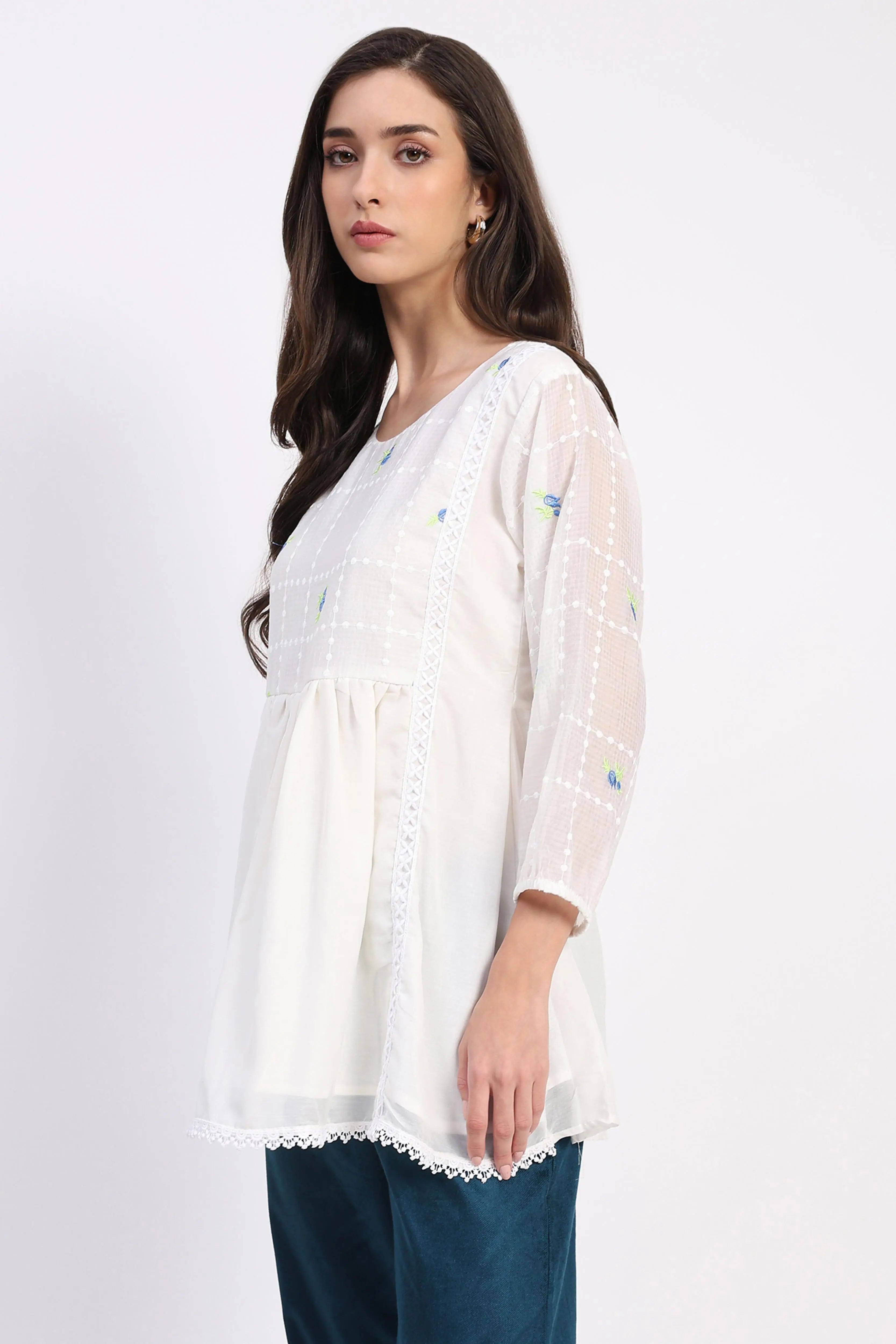 White Lace-Pleated Tunic - Global Republic