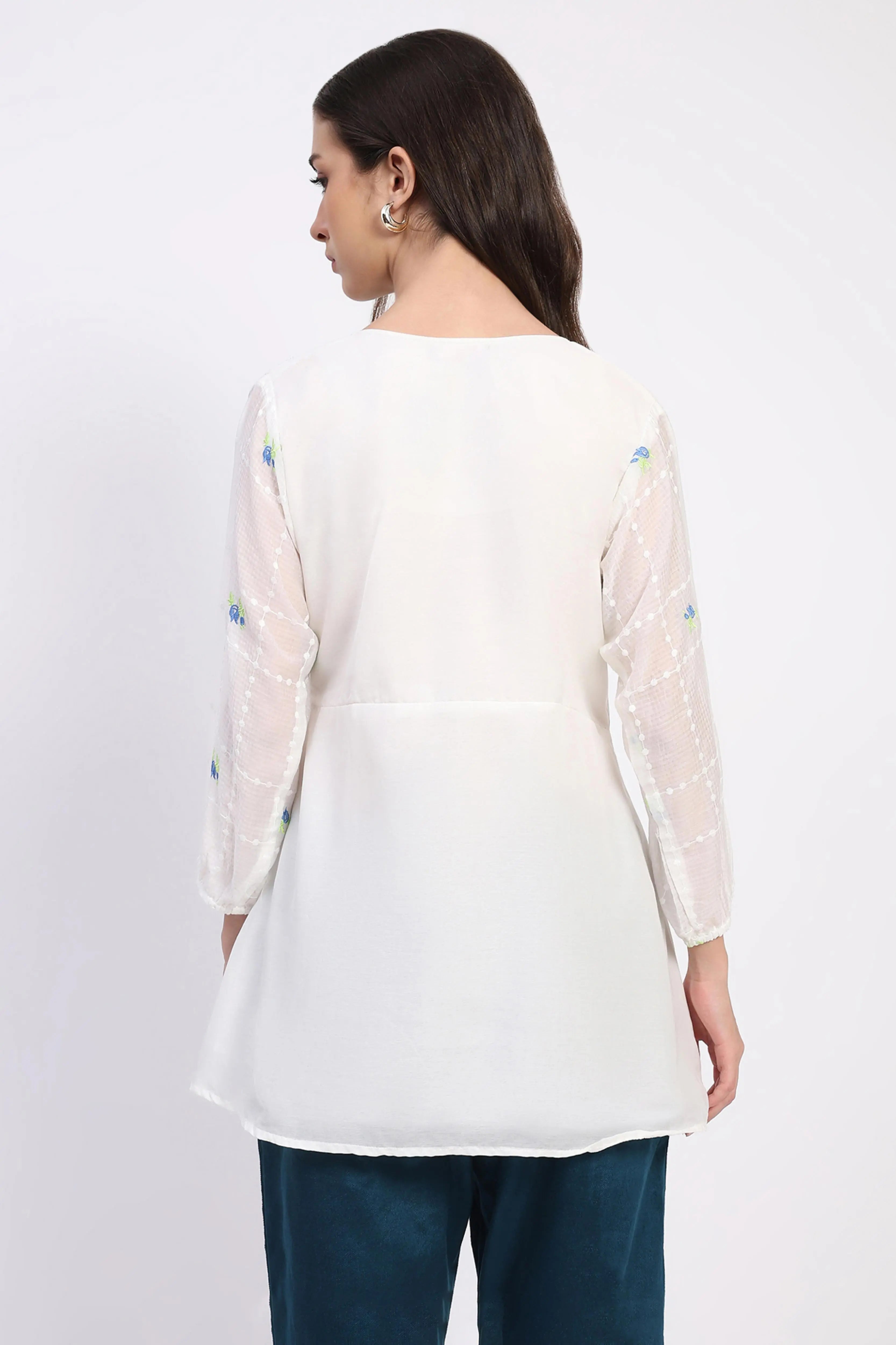 White Lace-Pleated Tunic - Global Republic