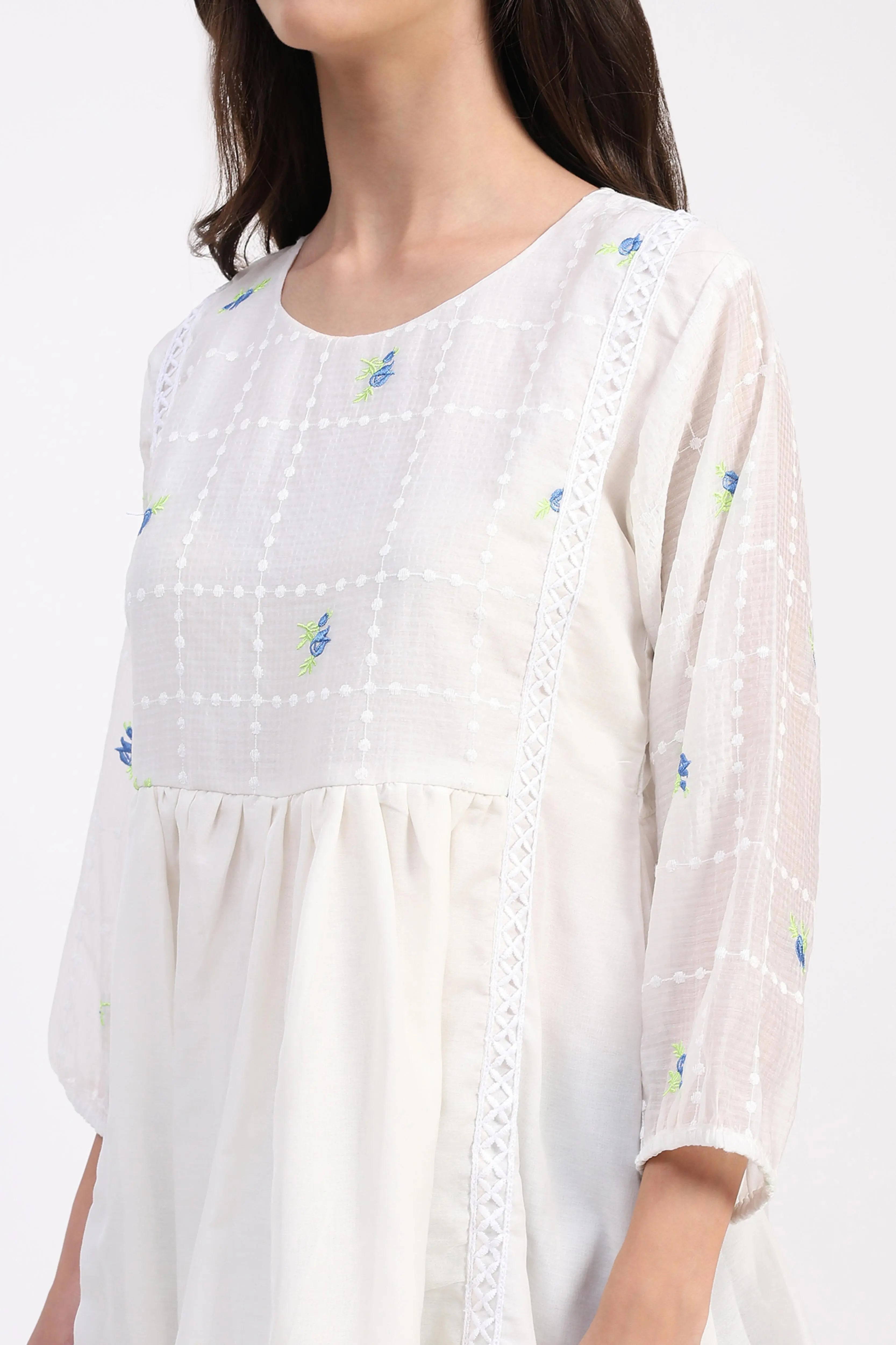 White Lace-Pleated Tunic - Global Republic