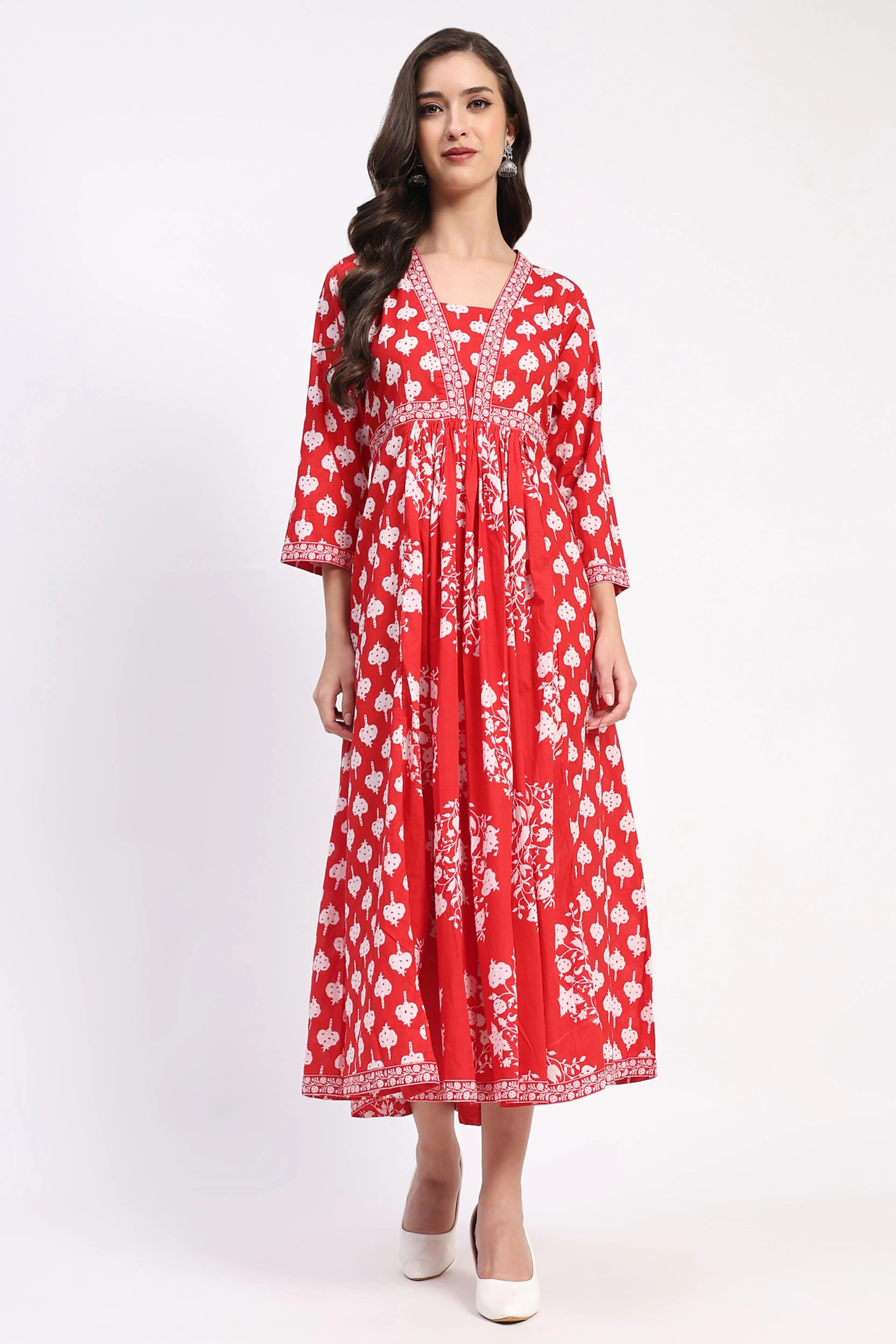 Red Floral Cotton Ethnic Dress - Global Republic