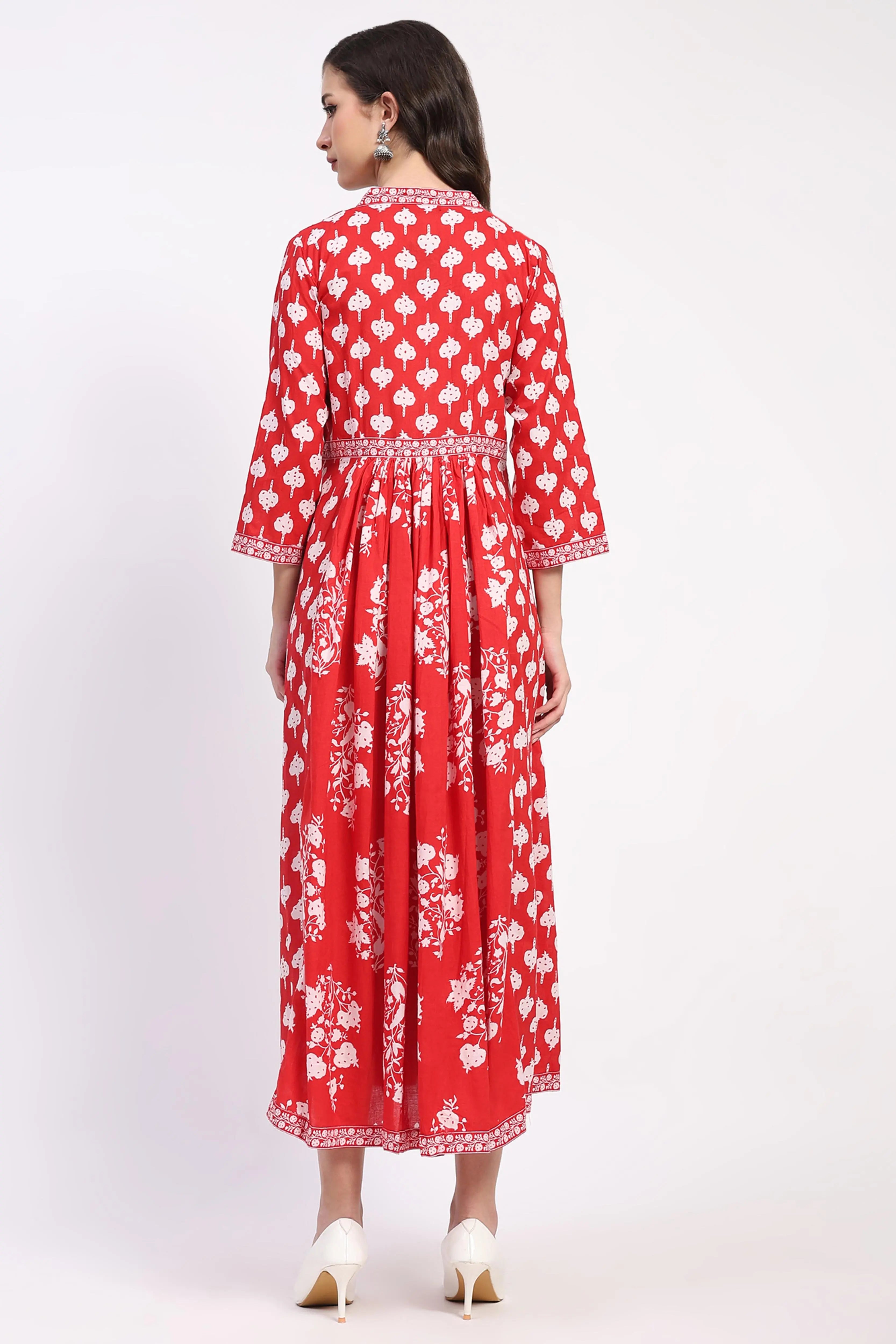 Red Floral Cotton Ethnic Dress - Global Republic