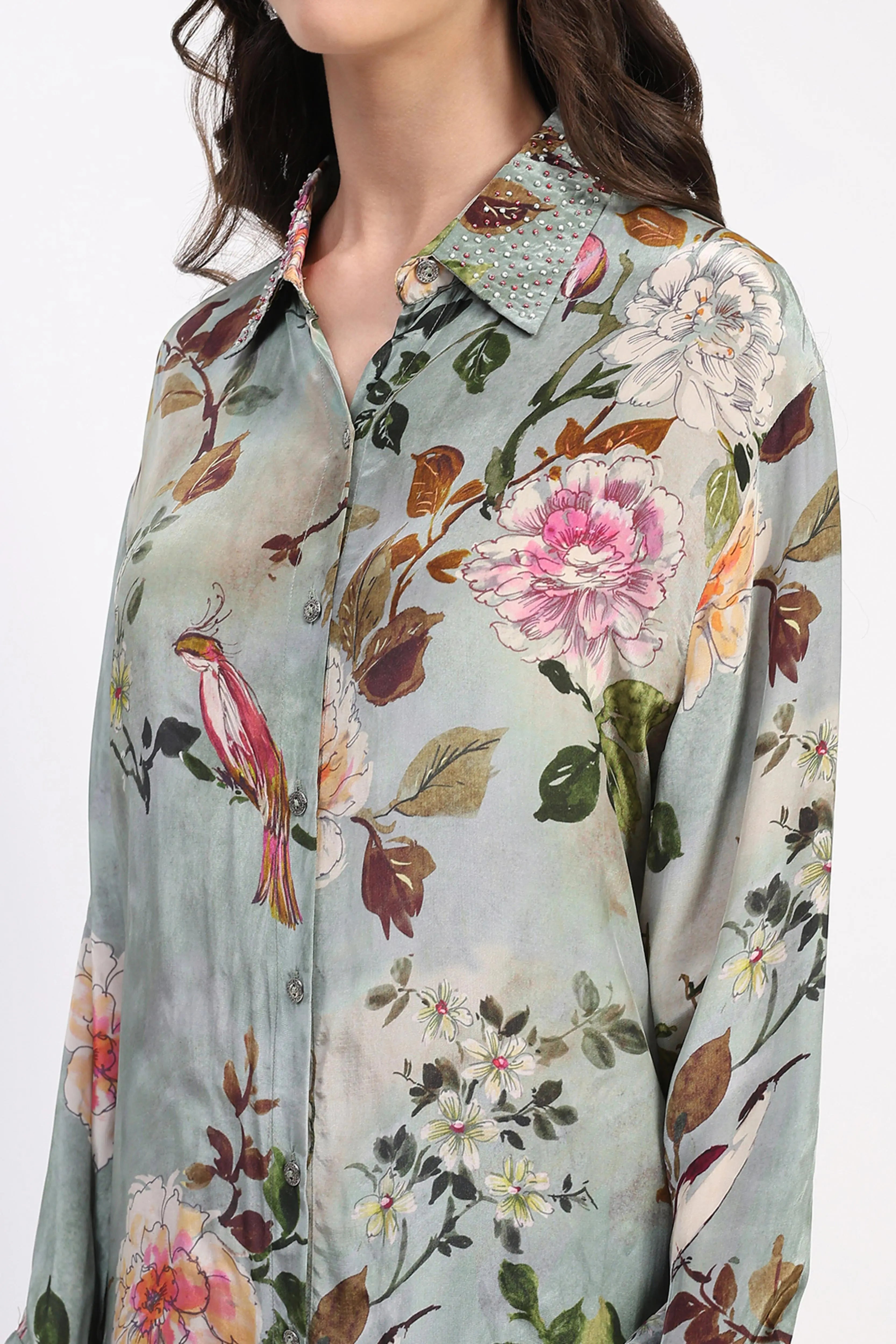 Olive Floral Beaded Collar Ethnic Set - Global Republic