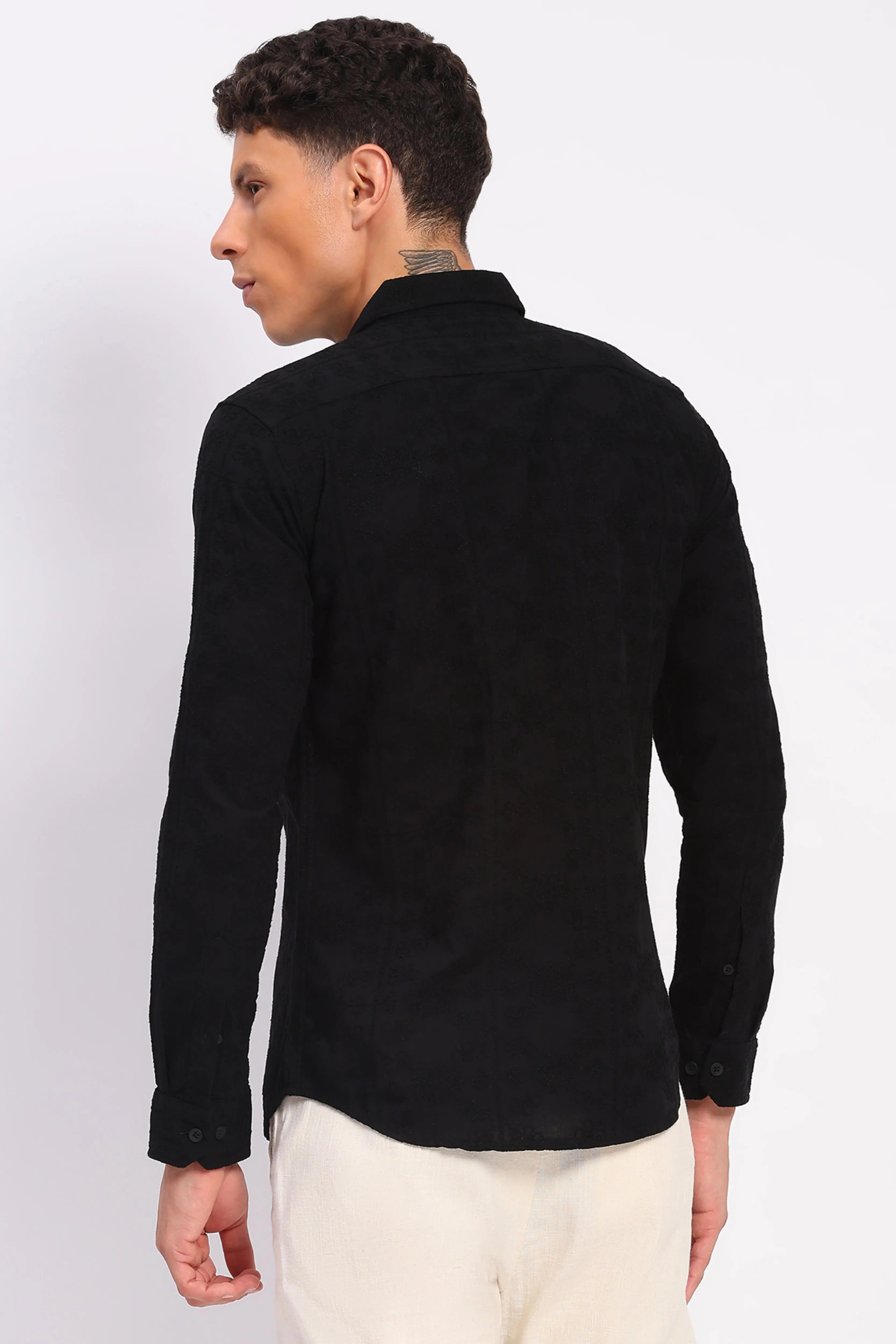 Black Cotton Embroidered Shirt - Global Republic