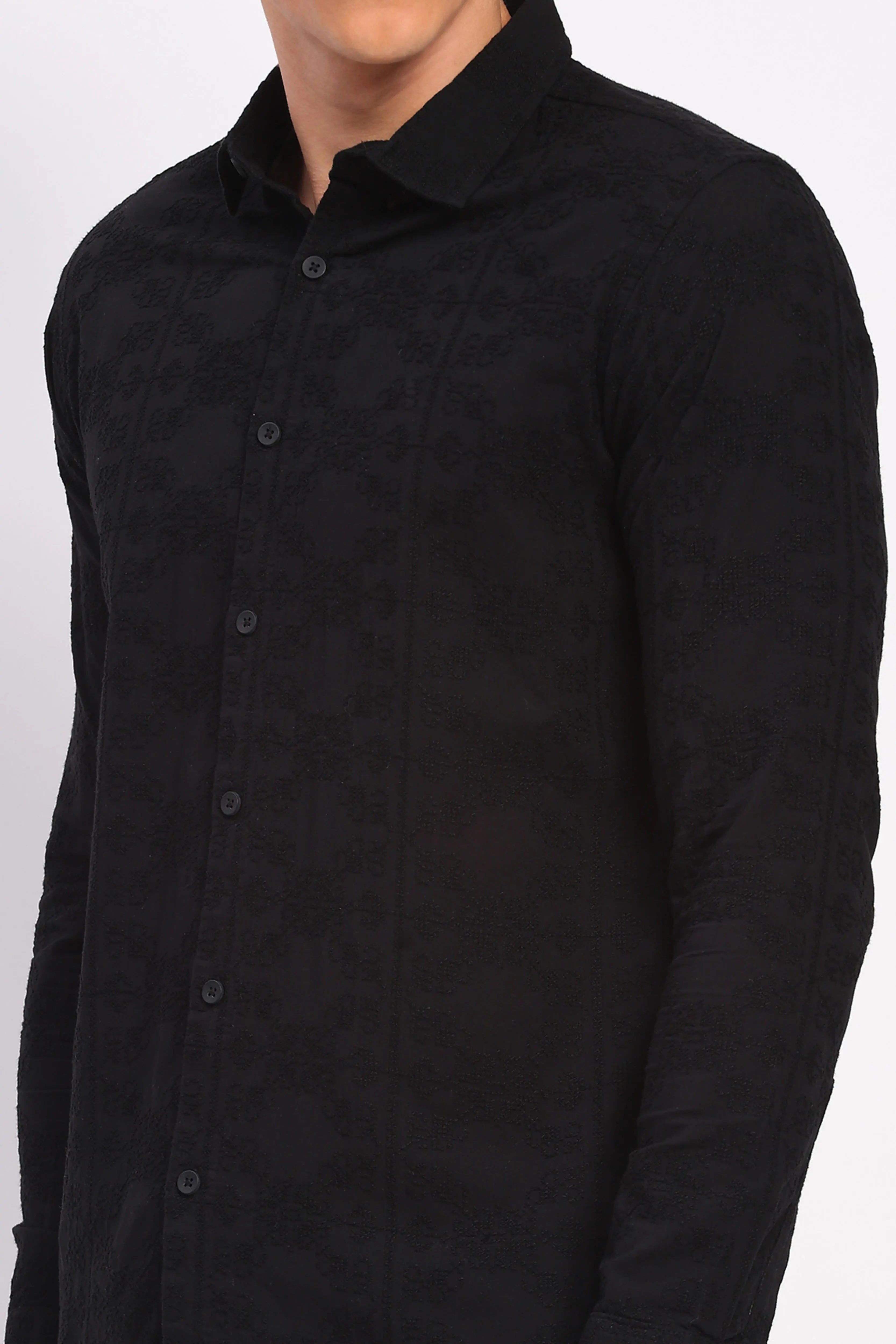 Black Cotton Embroidered Shirt - Global Republic