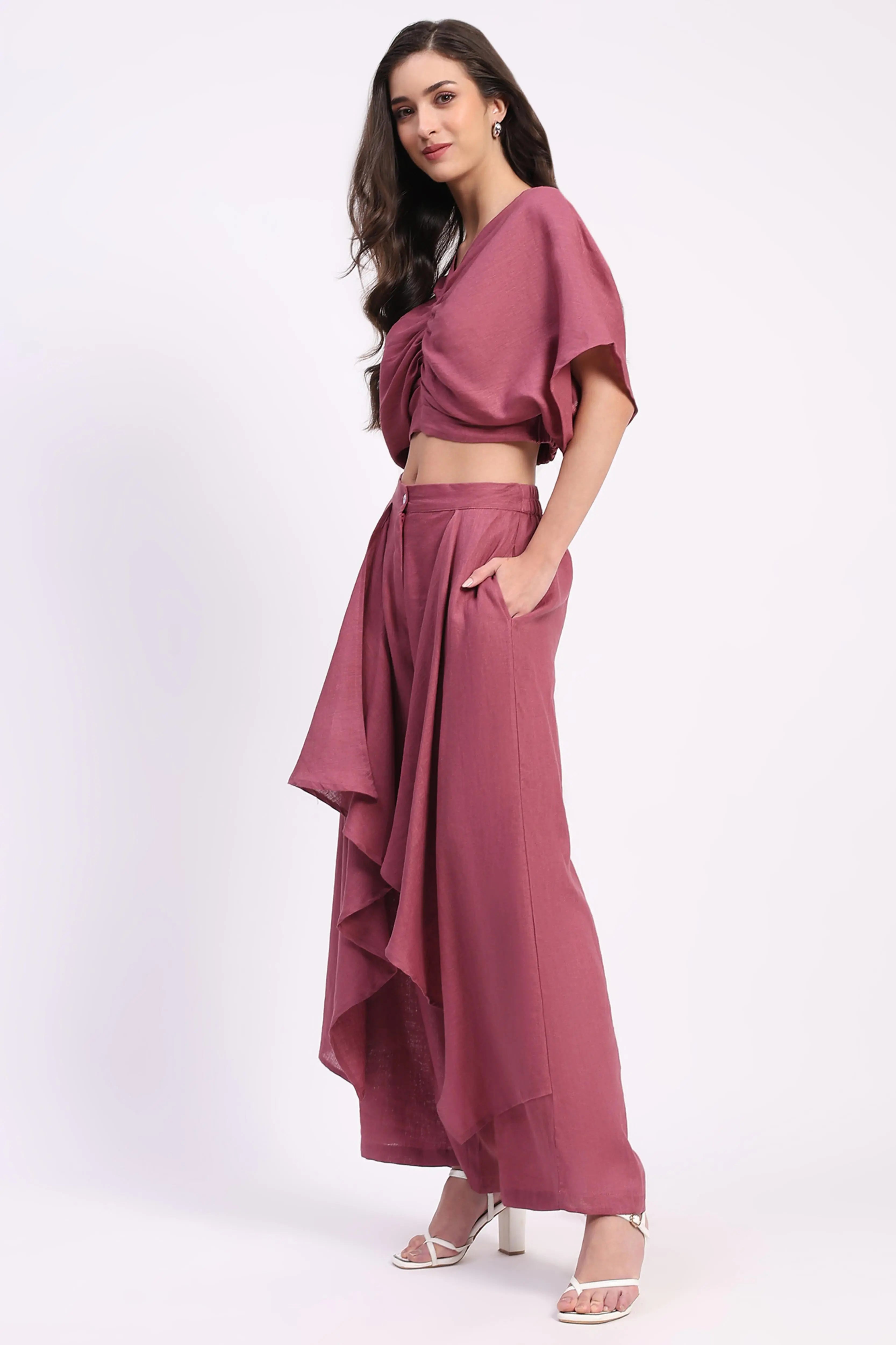 Linen Top with Wide-Leg Panel Bottom - Global Republic