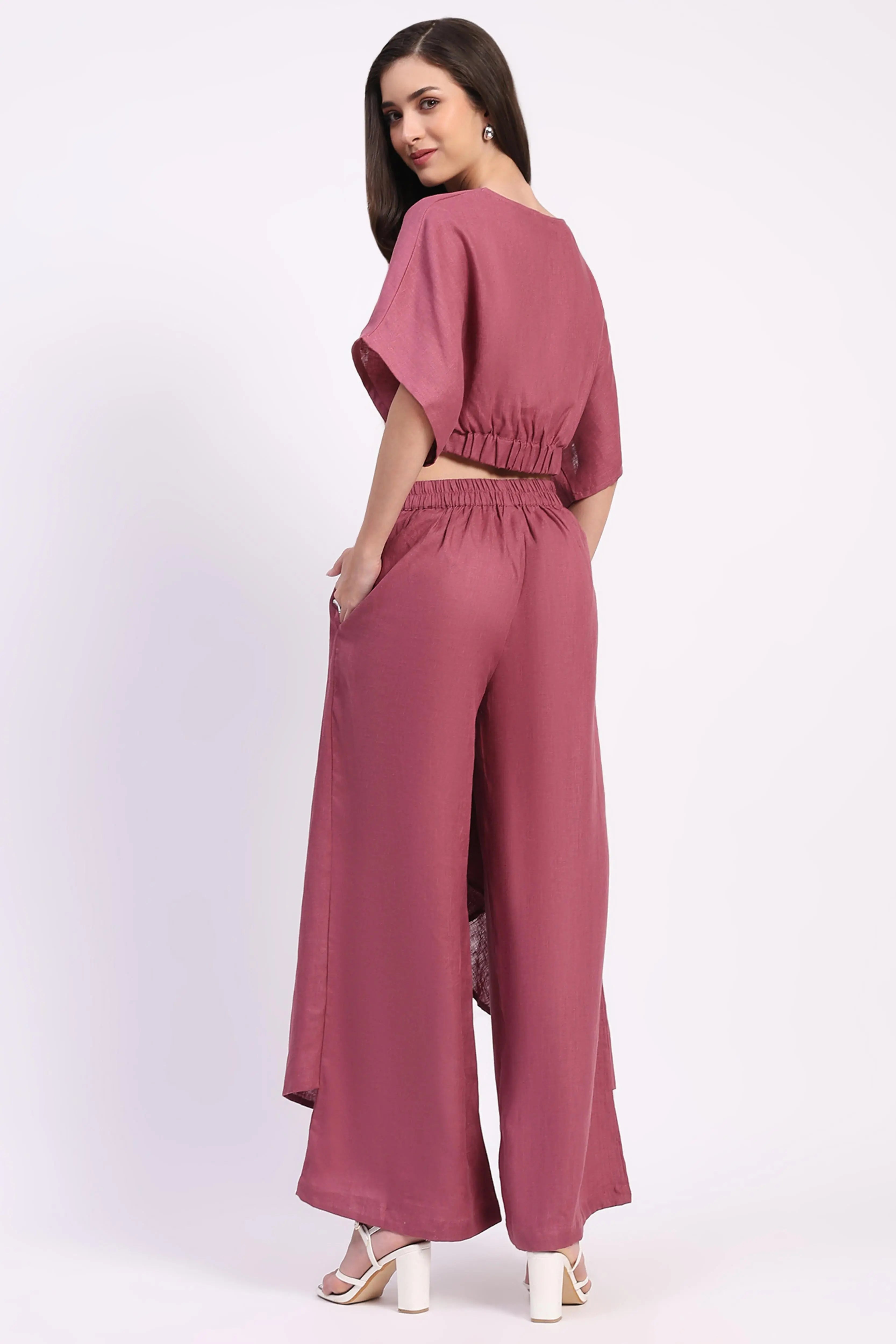 Linen Top with Wide-Leg Panel Bottom - Global Republic