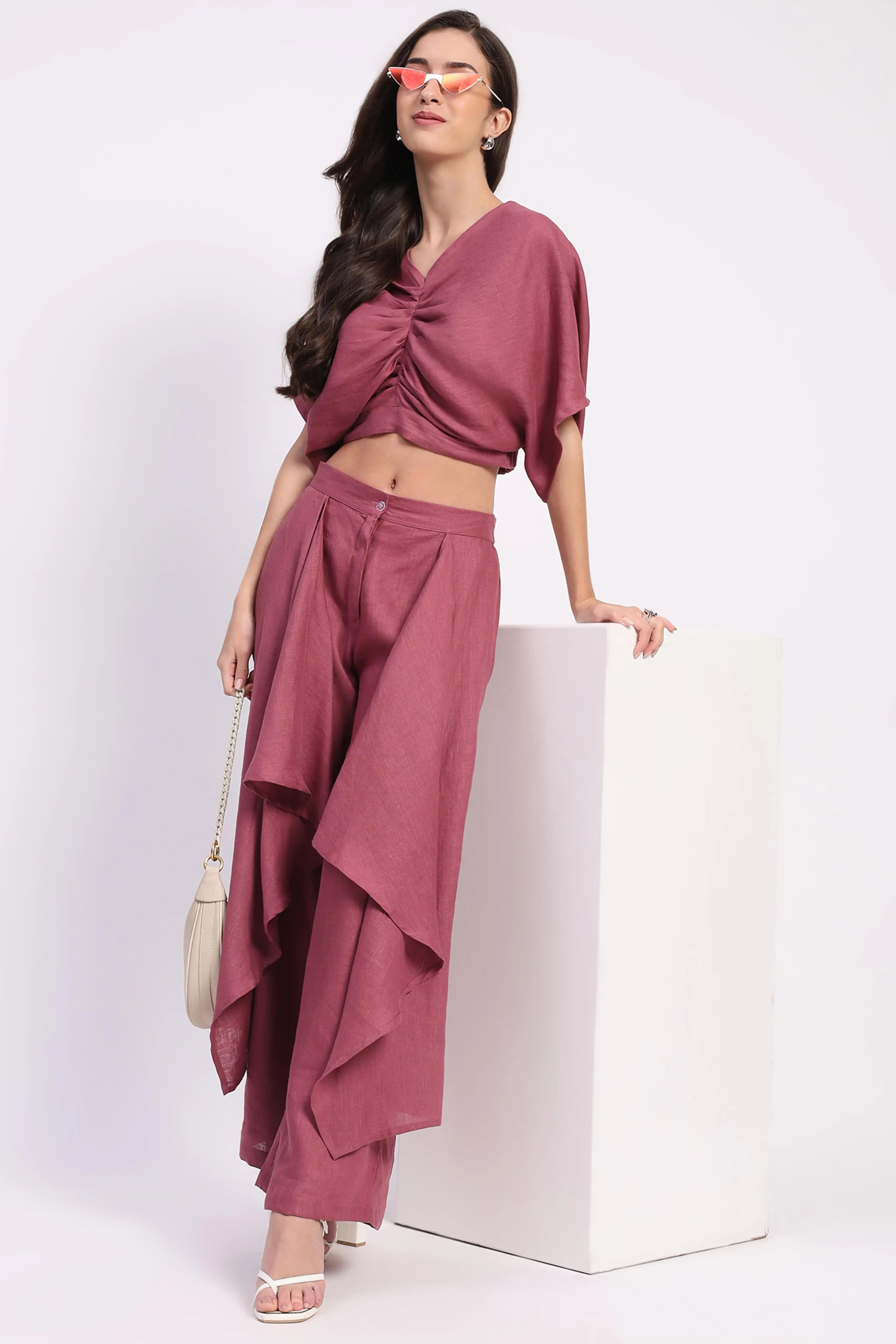 Linen Top with Wide-Leg Panel Bottom - Global Republic