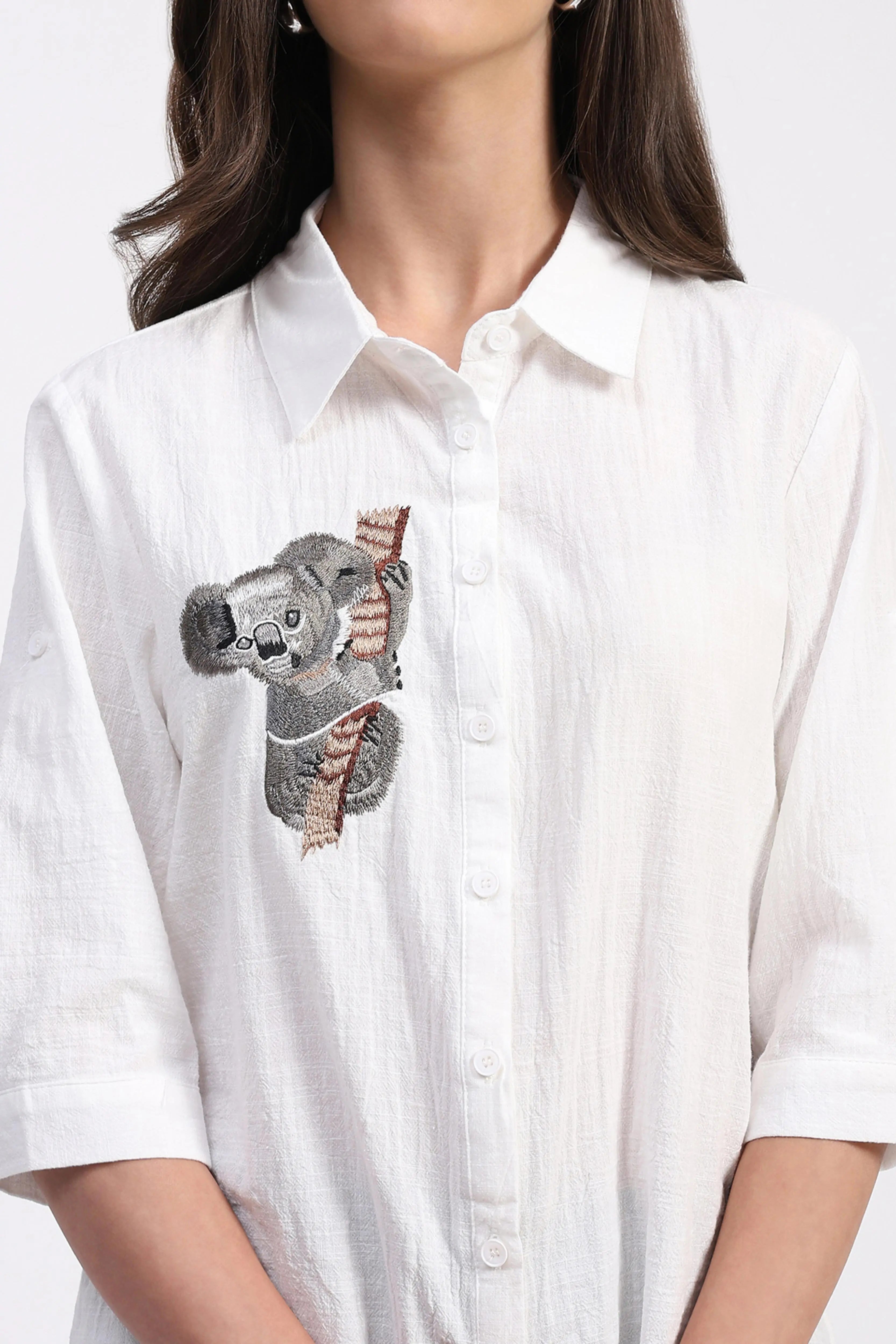 White Koala Embroidered  Cotton Shirt - Global Republic
