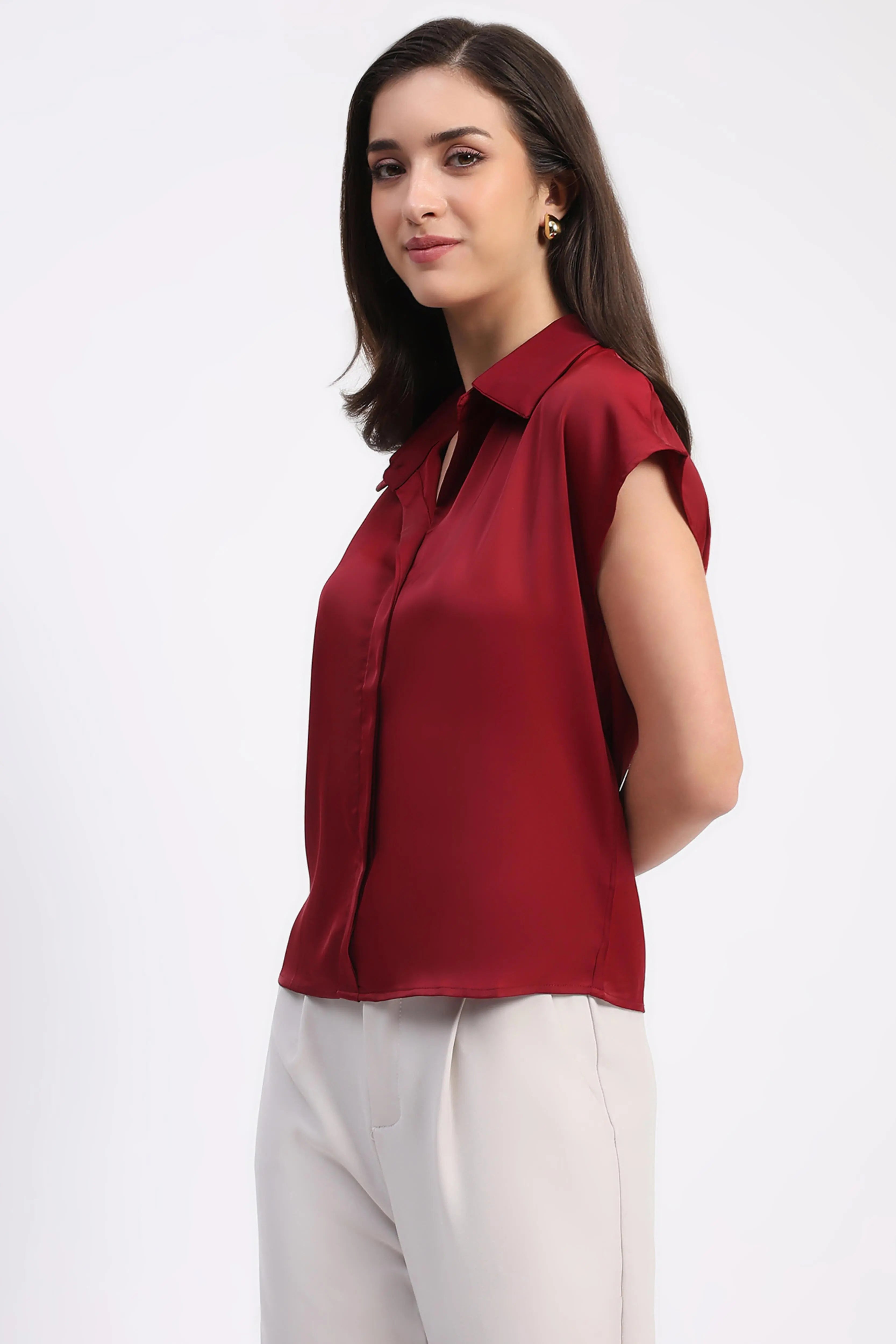 Garnet Solid Satin Loose Fit Formal Shirt - Global Republic