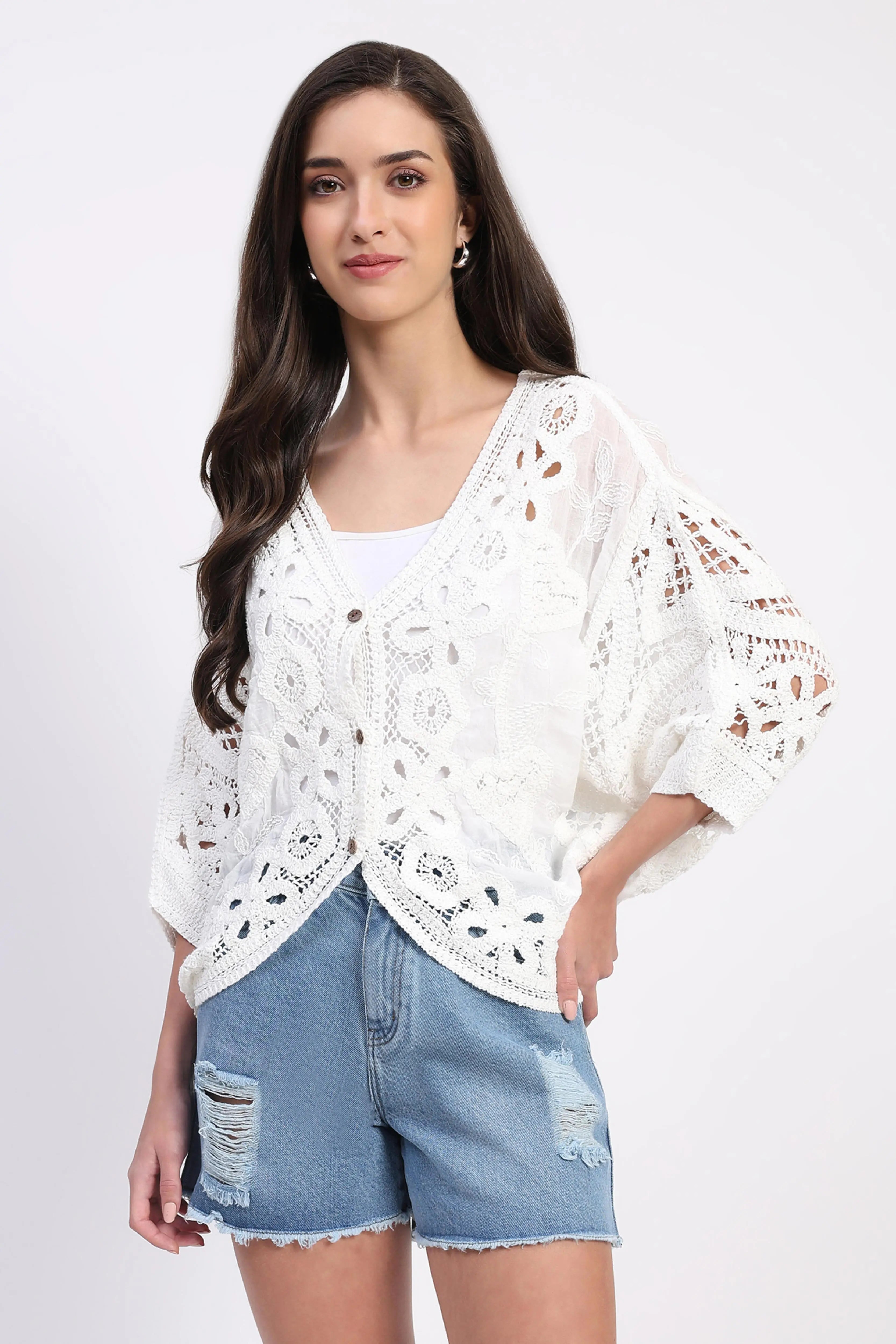 Cotton Embroidered Batwing Shrug - Global Republic