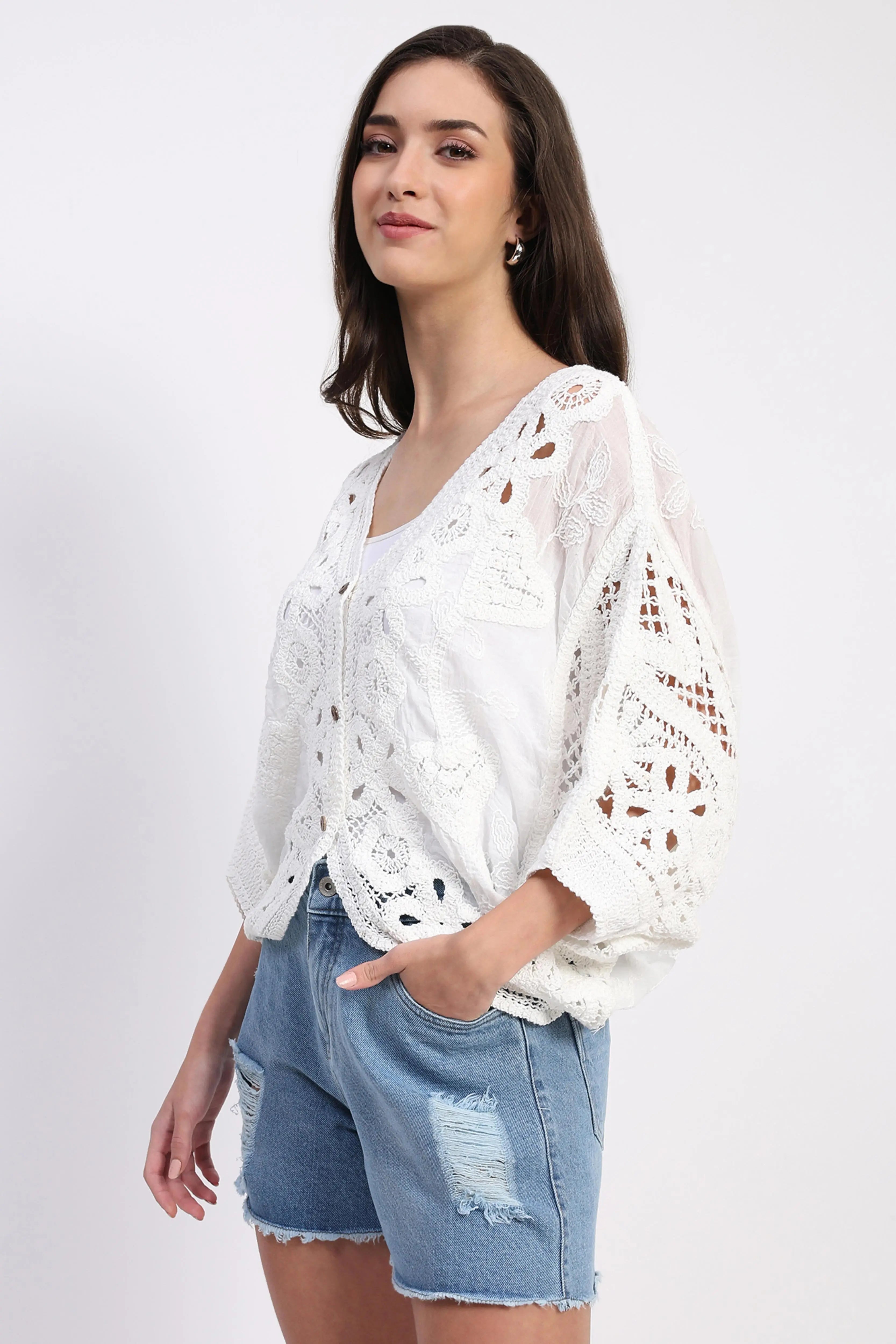 Cotton Embroidered Batwing Shrug - Global Republic