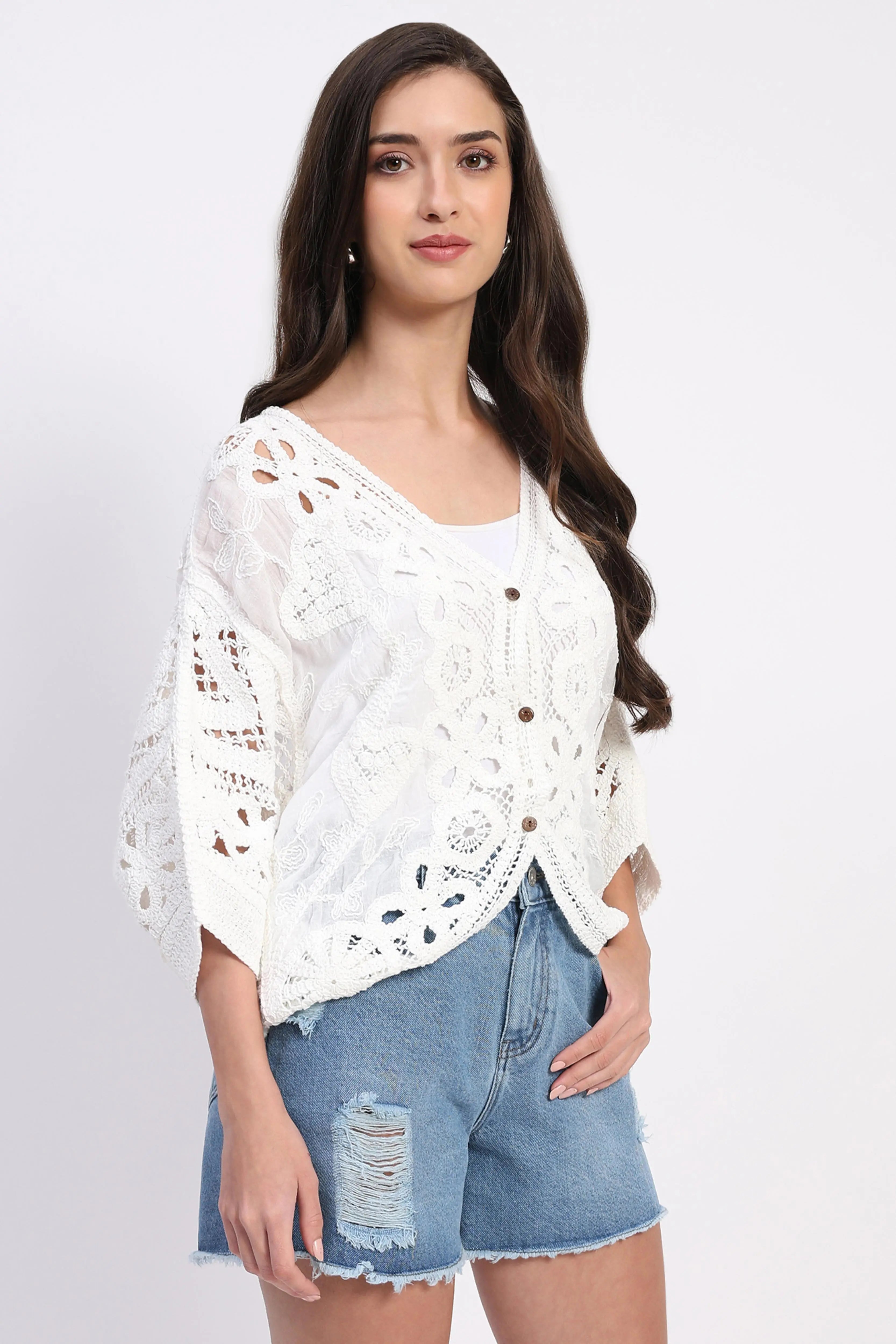 Cotton Embroidered Batwing Shrug - Global Republic