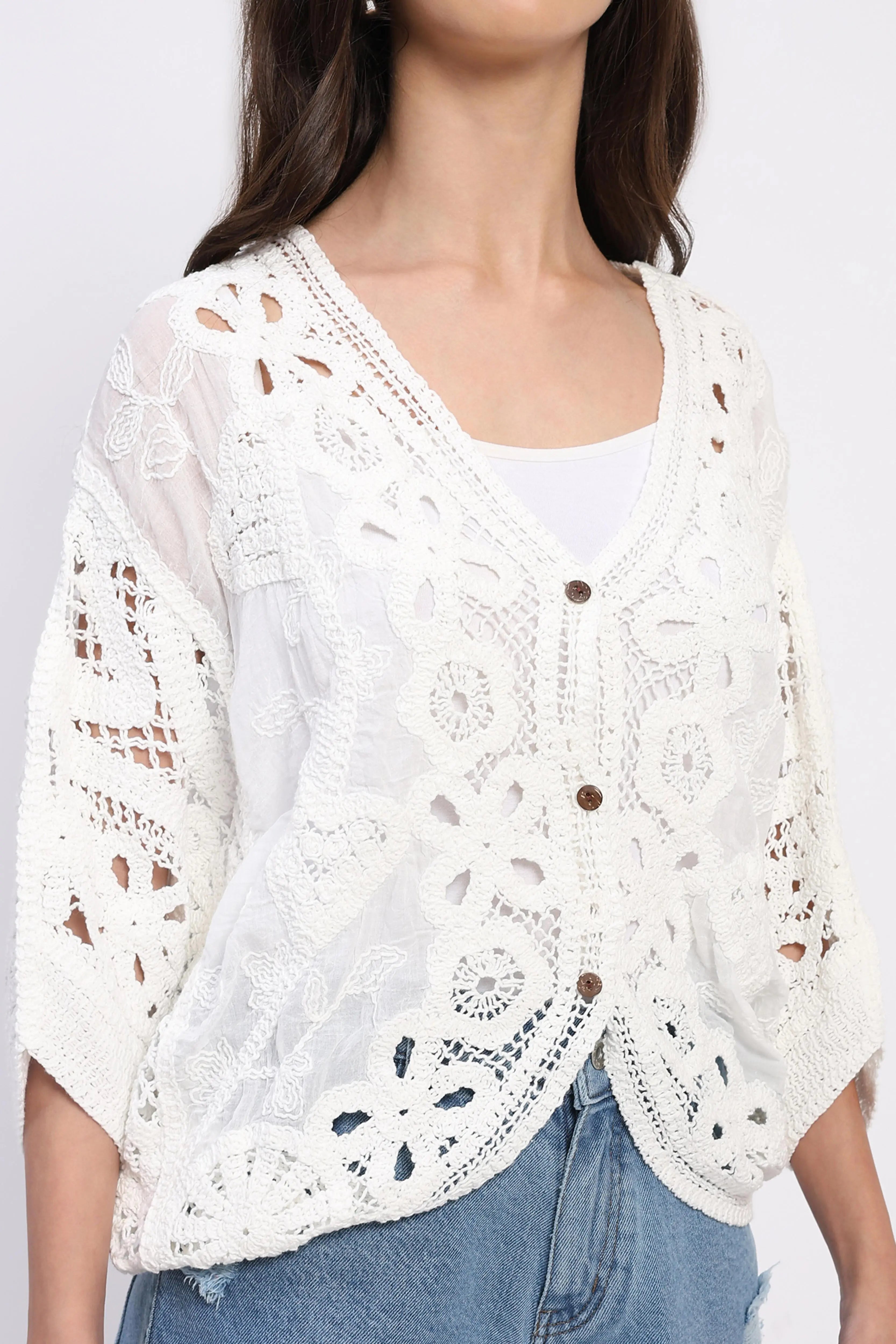 Cotton Embroidered Batwing Shrug - Global Republic