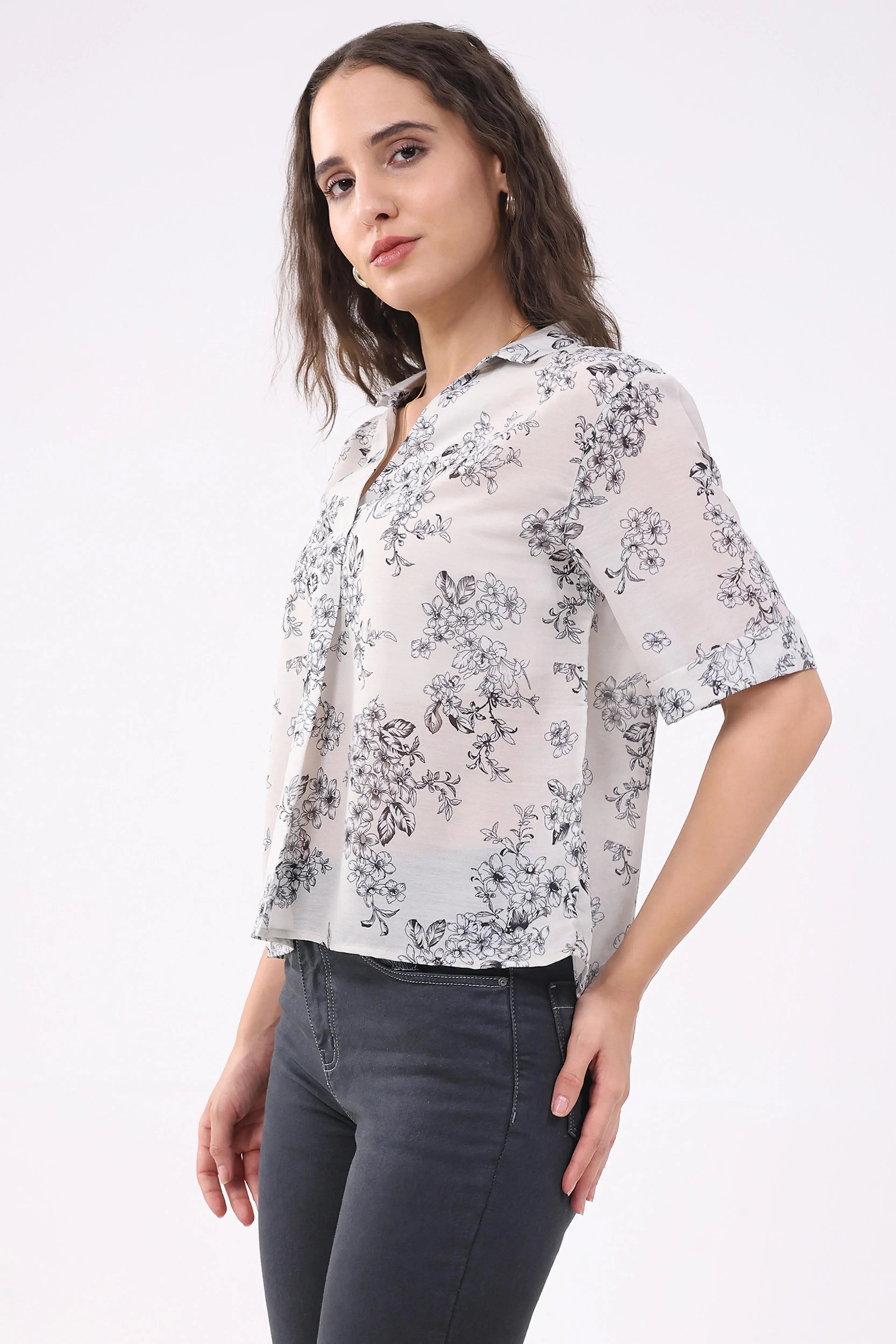 Cream Floral Print Blouson Top - Global Republic