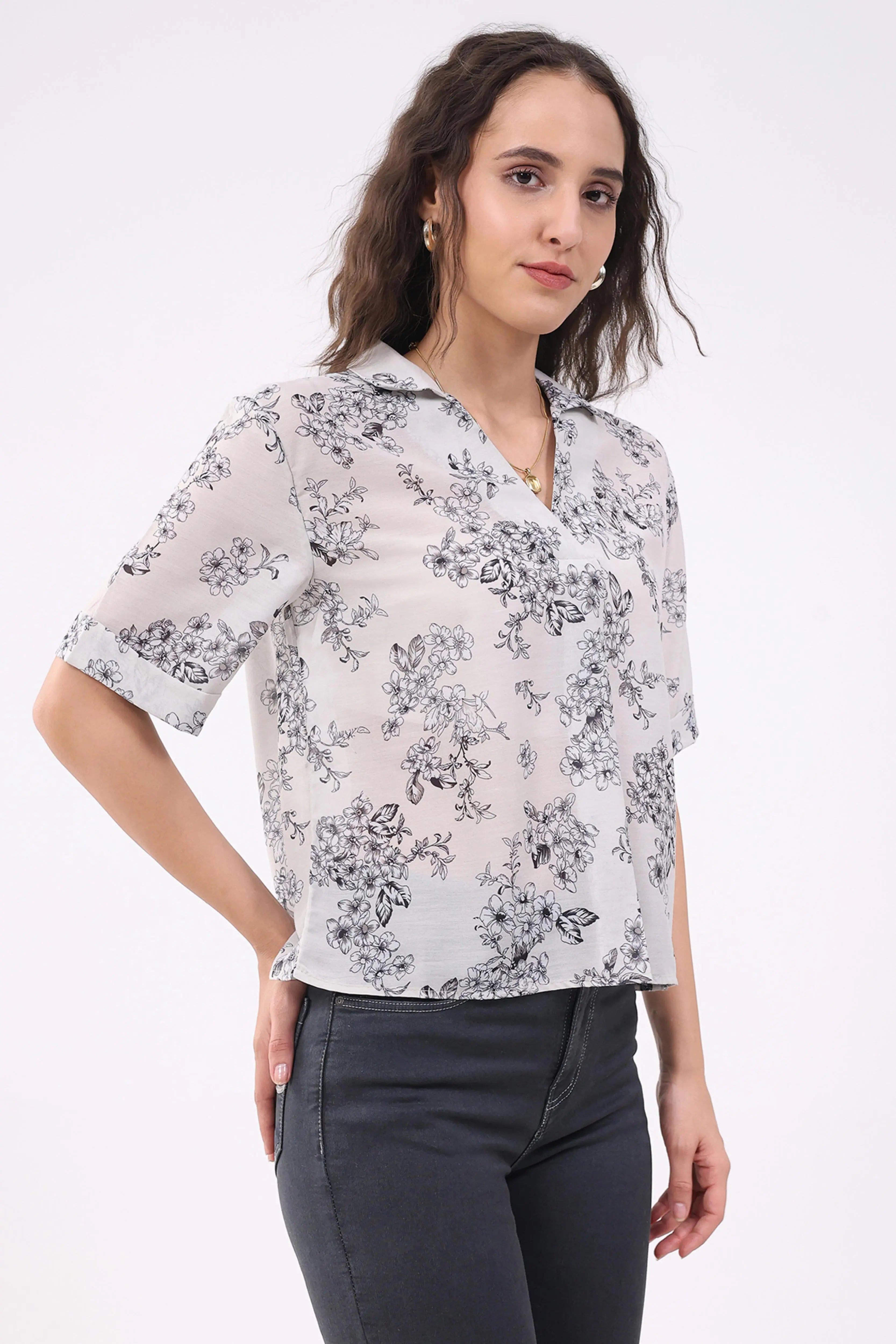 Cream Floral Print Blouson Top - Global Republic