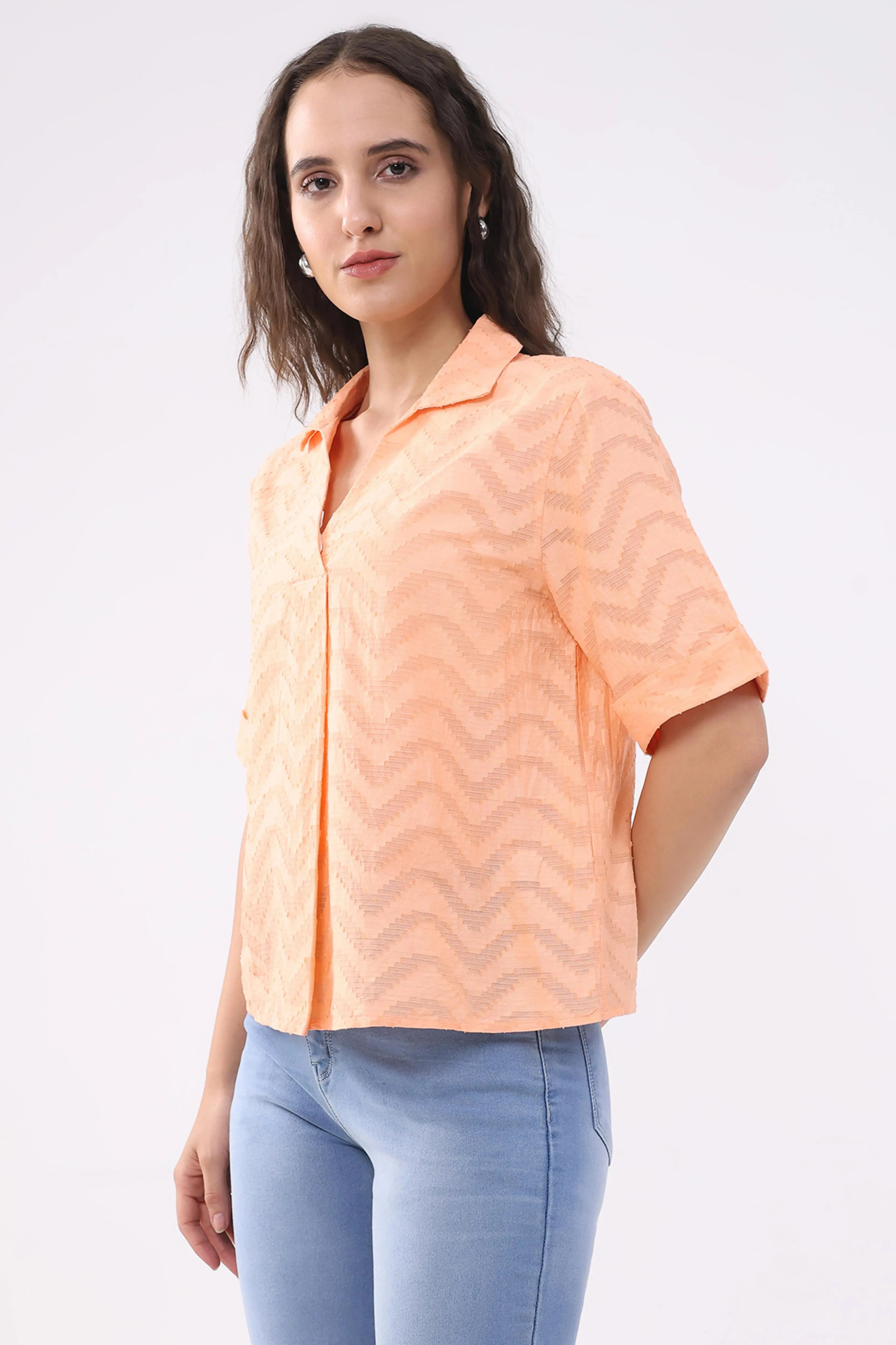 Peach Blouson Dobby Cotton Top - Global Republic